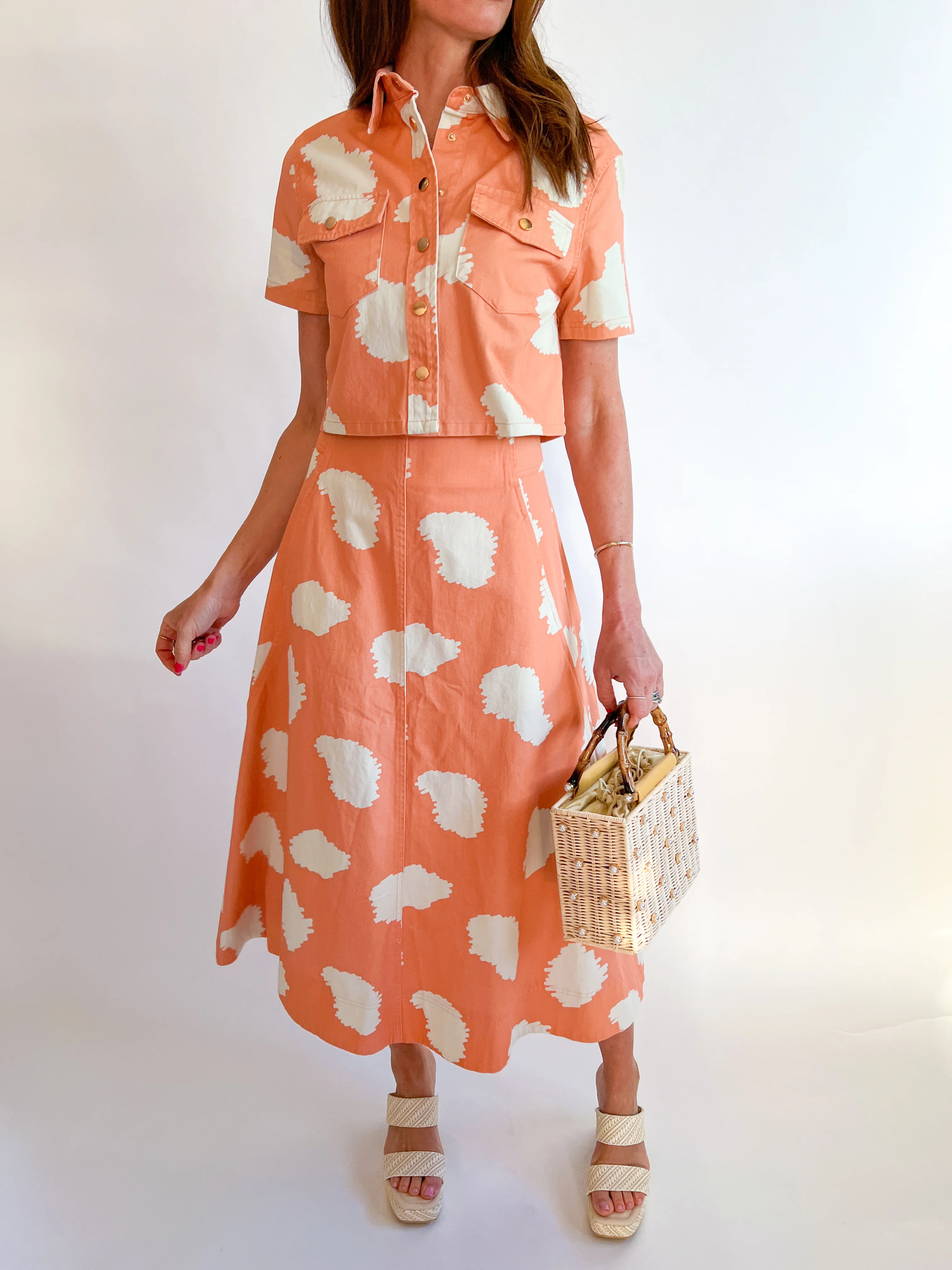 Abstract Print A Line Midi Skirt