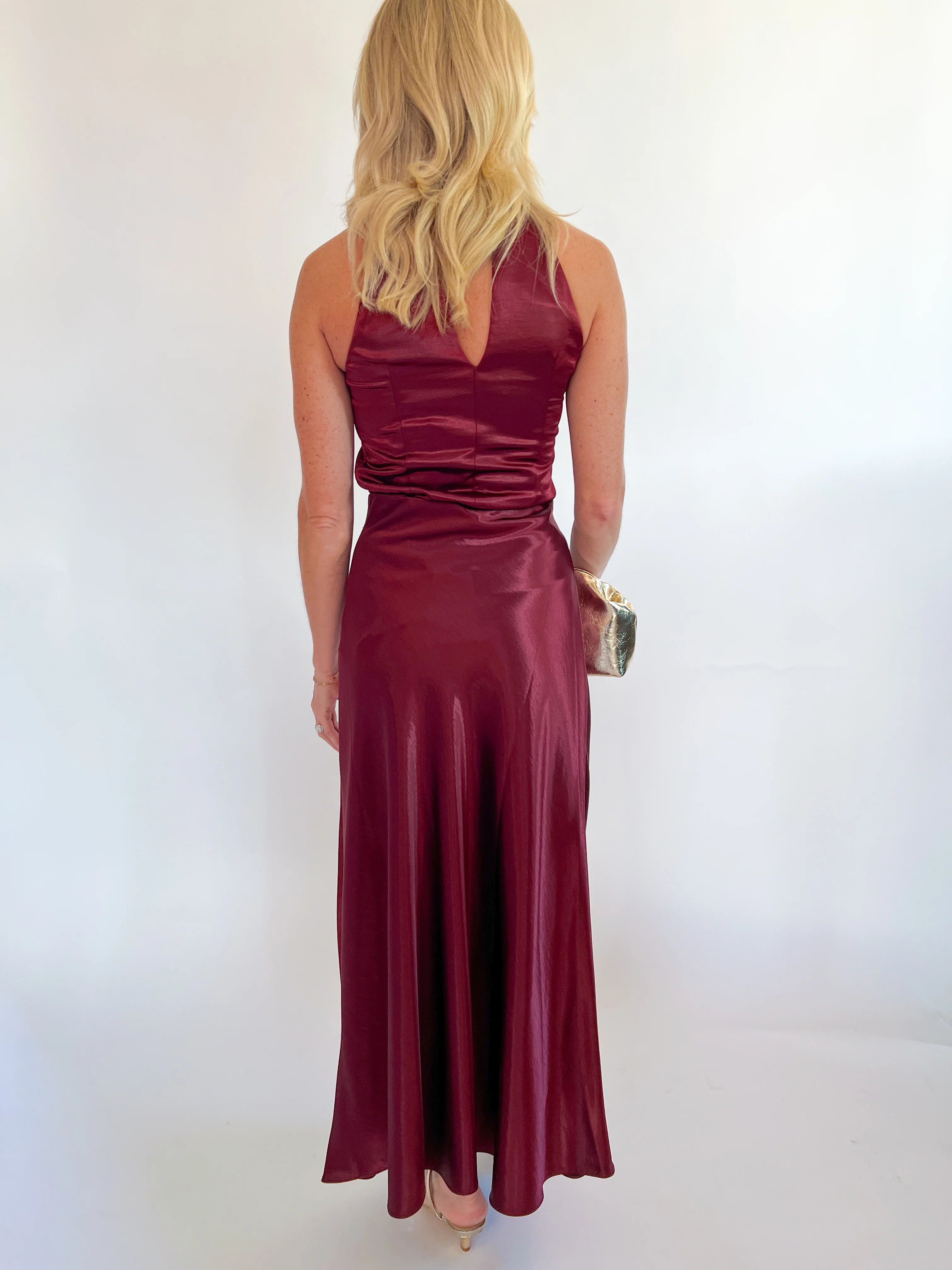 Dark Cherry Addison Cowl Funnel Neck Halter Top - Image 4