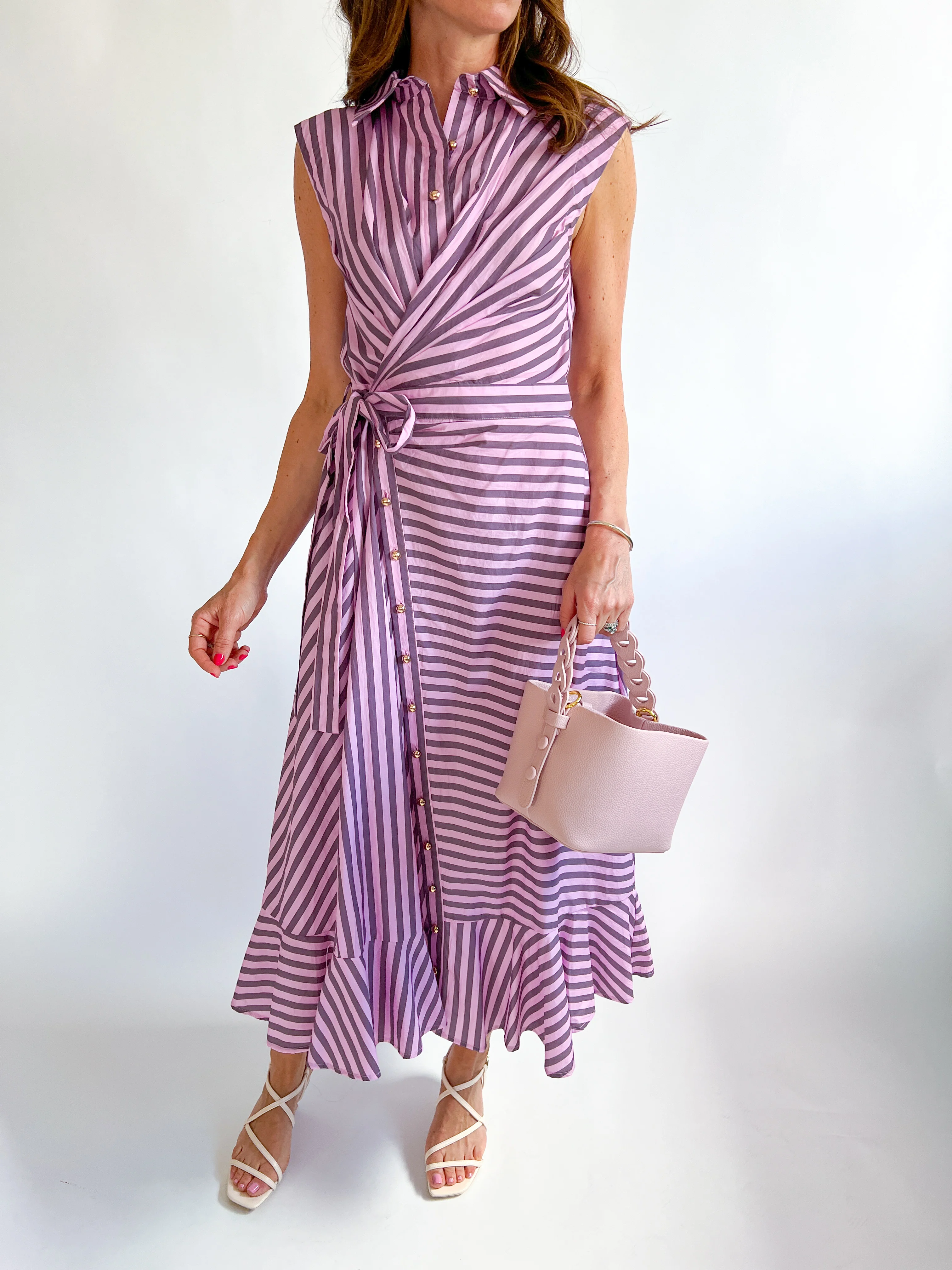 Asymmetric Waist Stripe Midi Dress