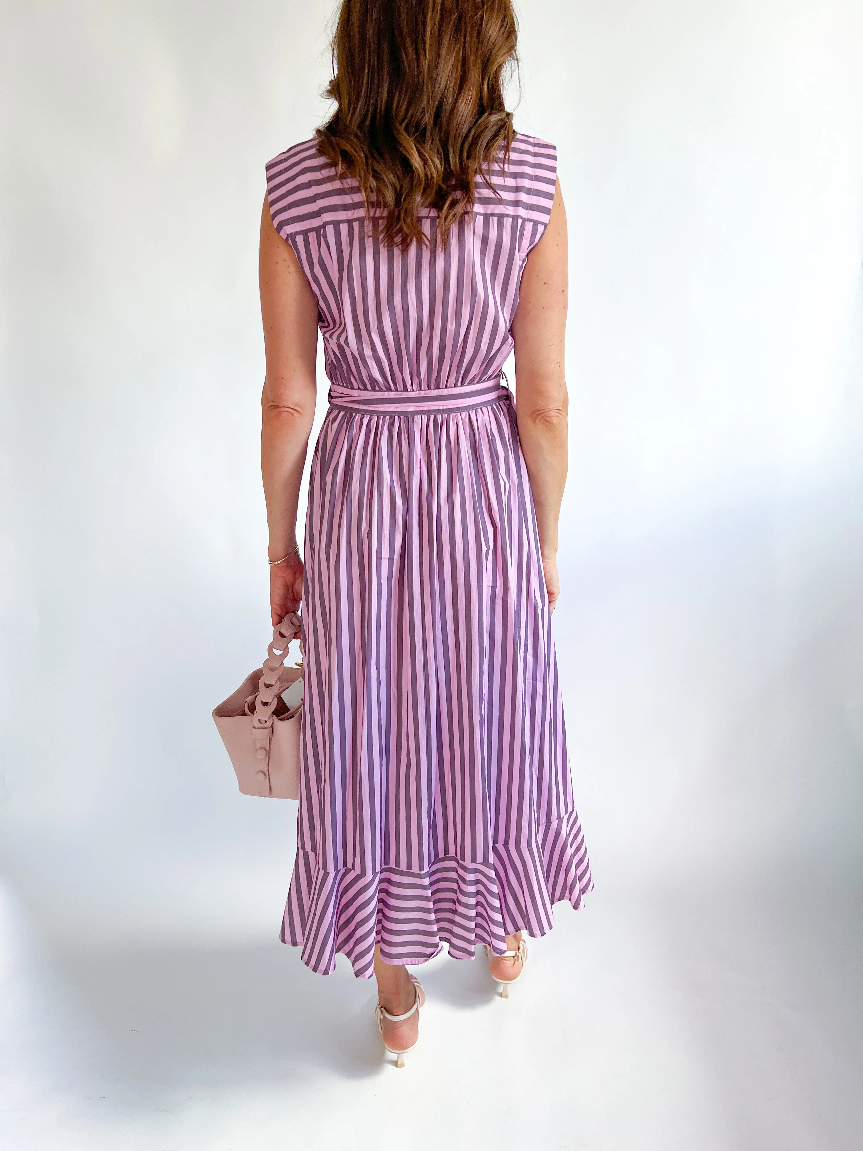 Asymmetric Waist Stripe Midi Dress - Image 2