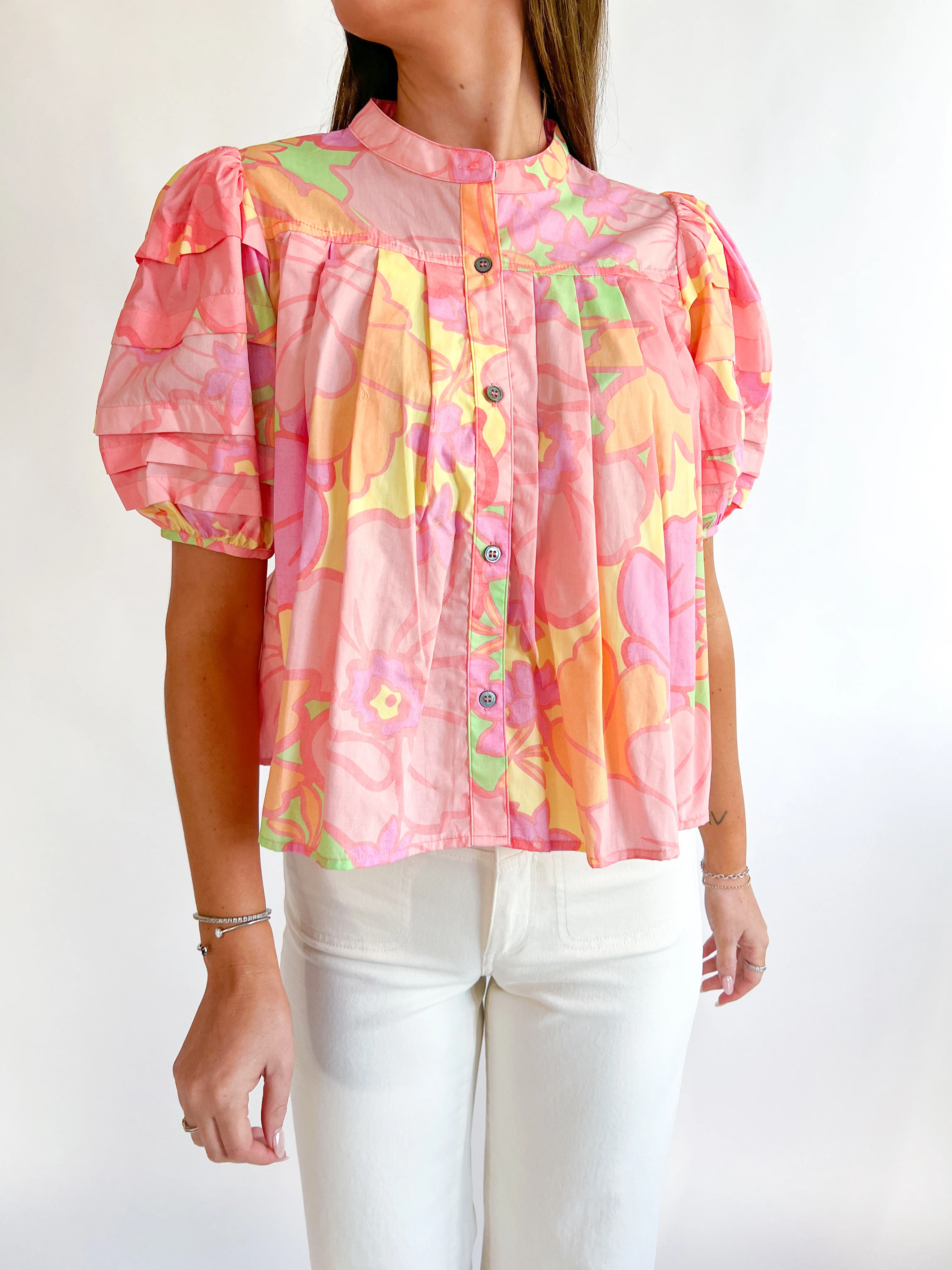 Floral Pastel Pleat Top