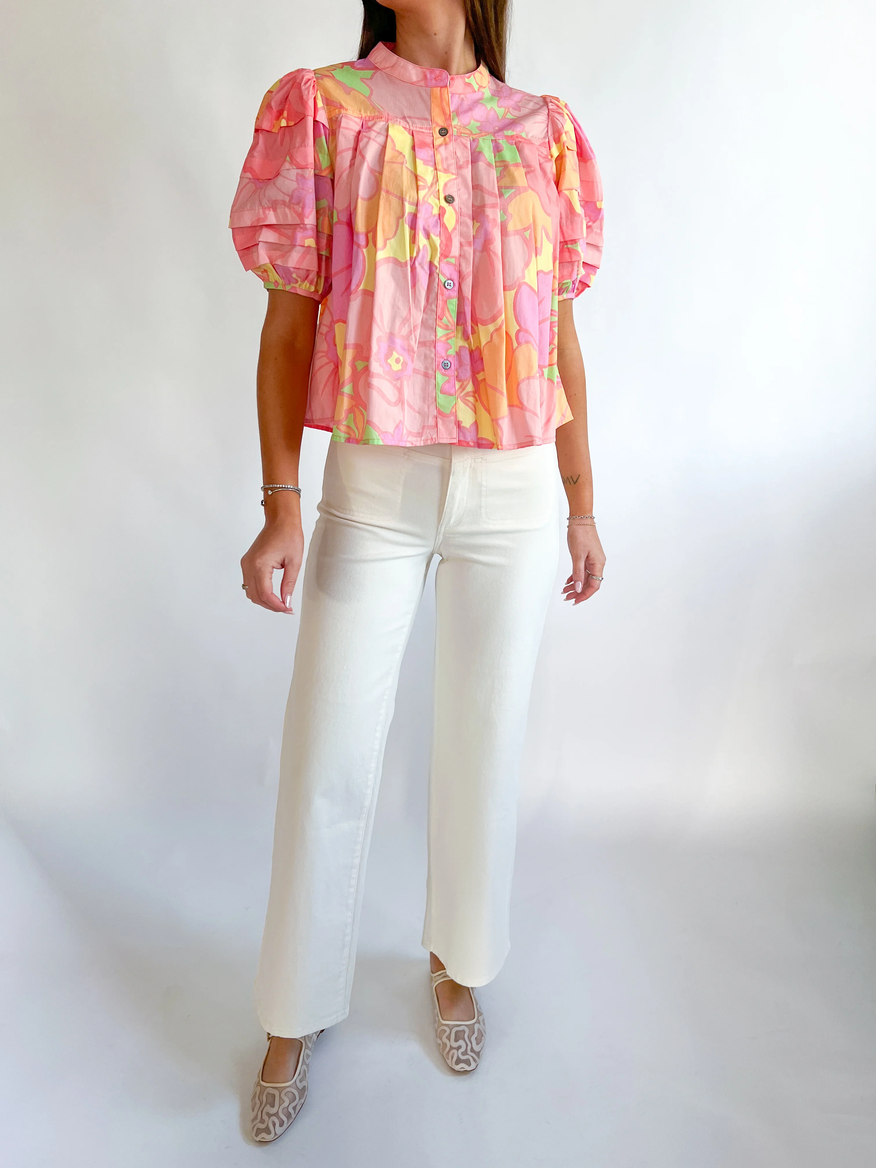 Floral Pastel Pleat Top - Image 2