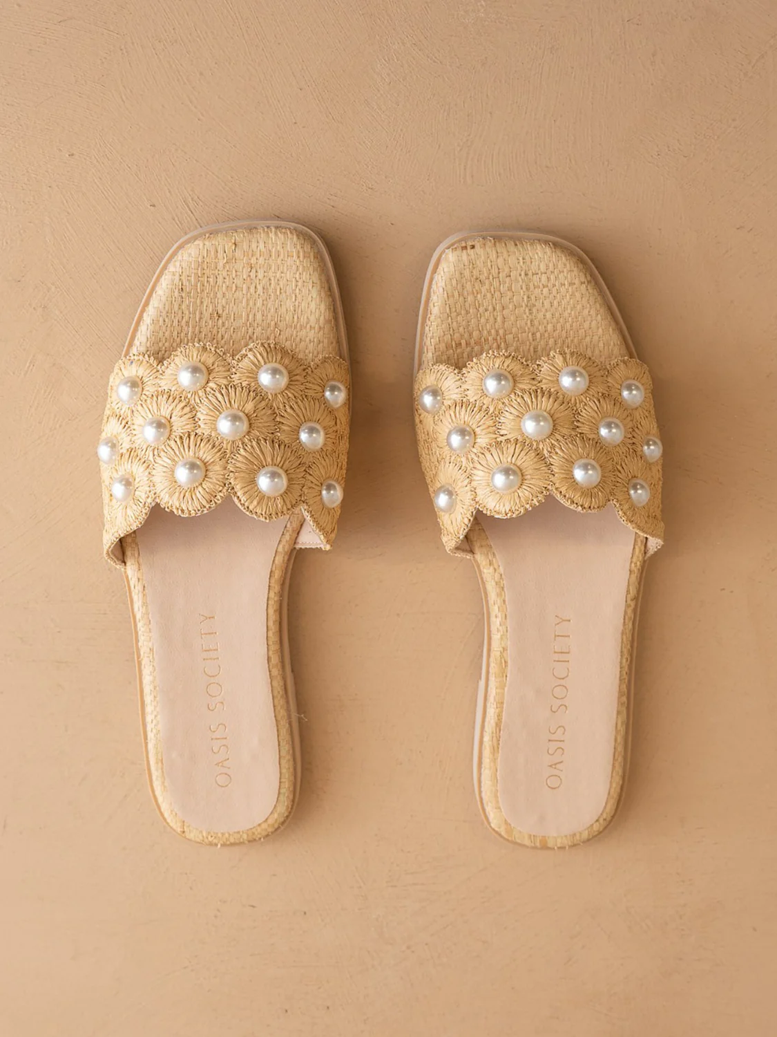 Cathleen Pearl Raffia Slide Sandal