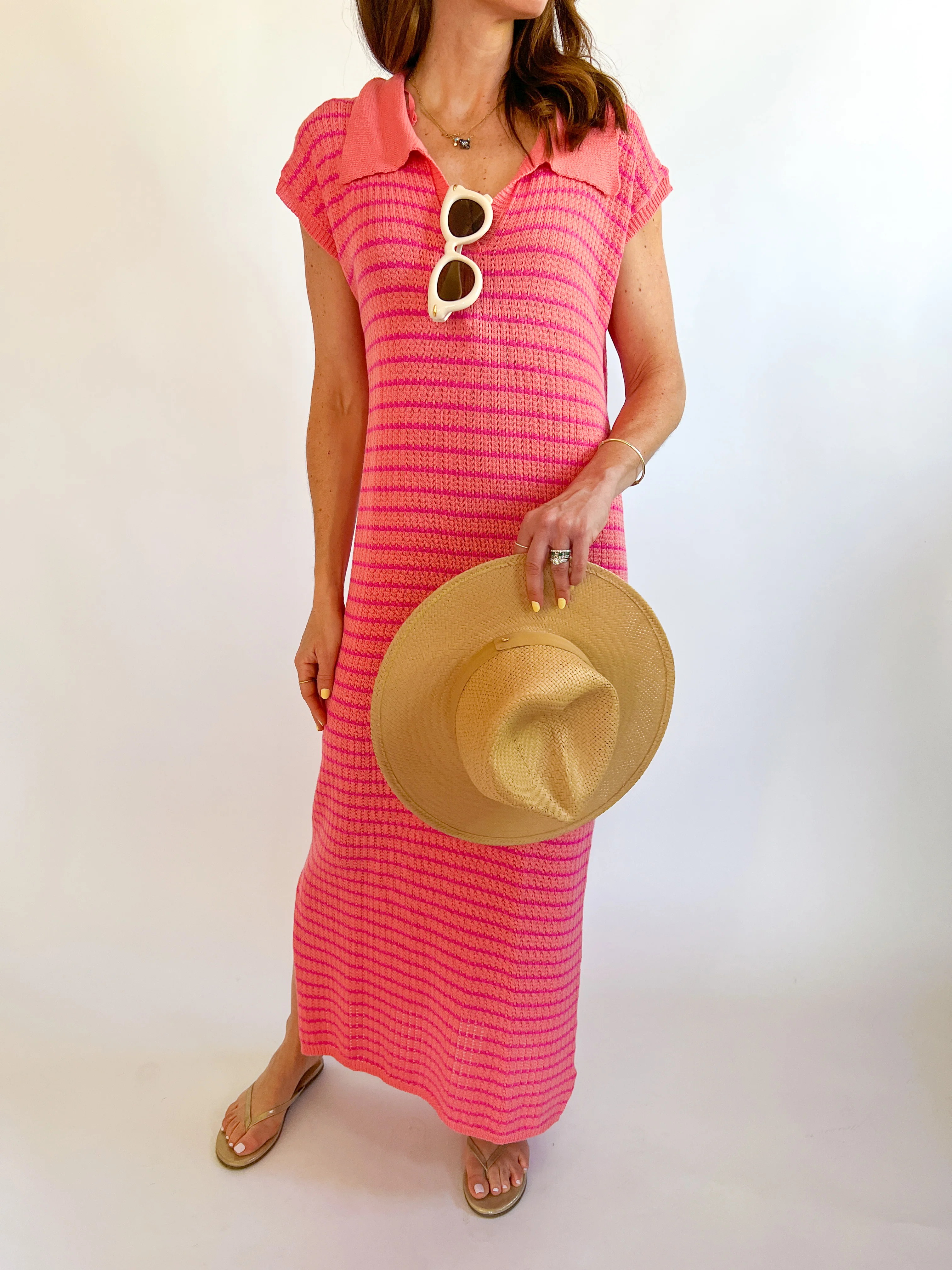 Collared Stripe Sweater Midi Dress