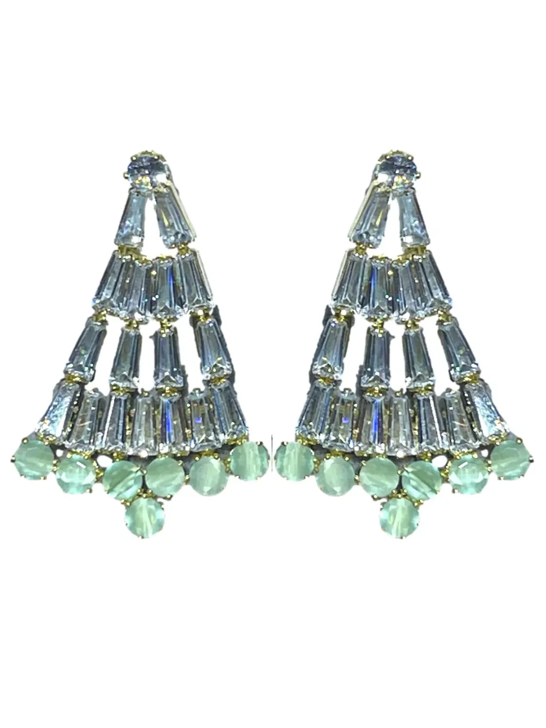 Crystal and Chalcedony Christmas Tree Holiday Earrings