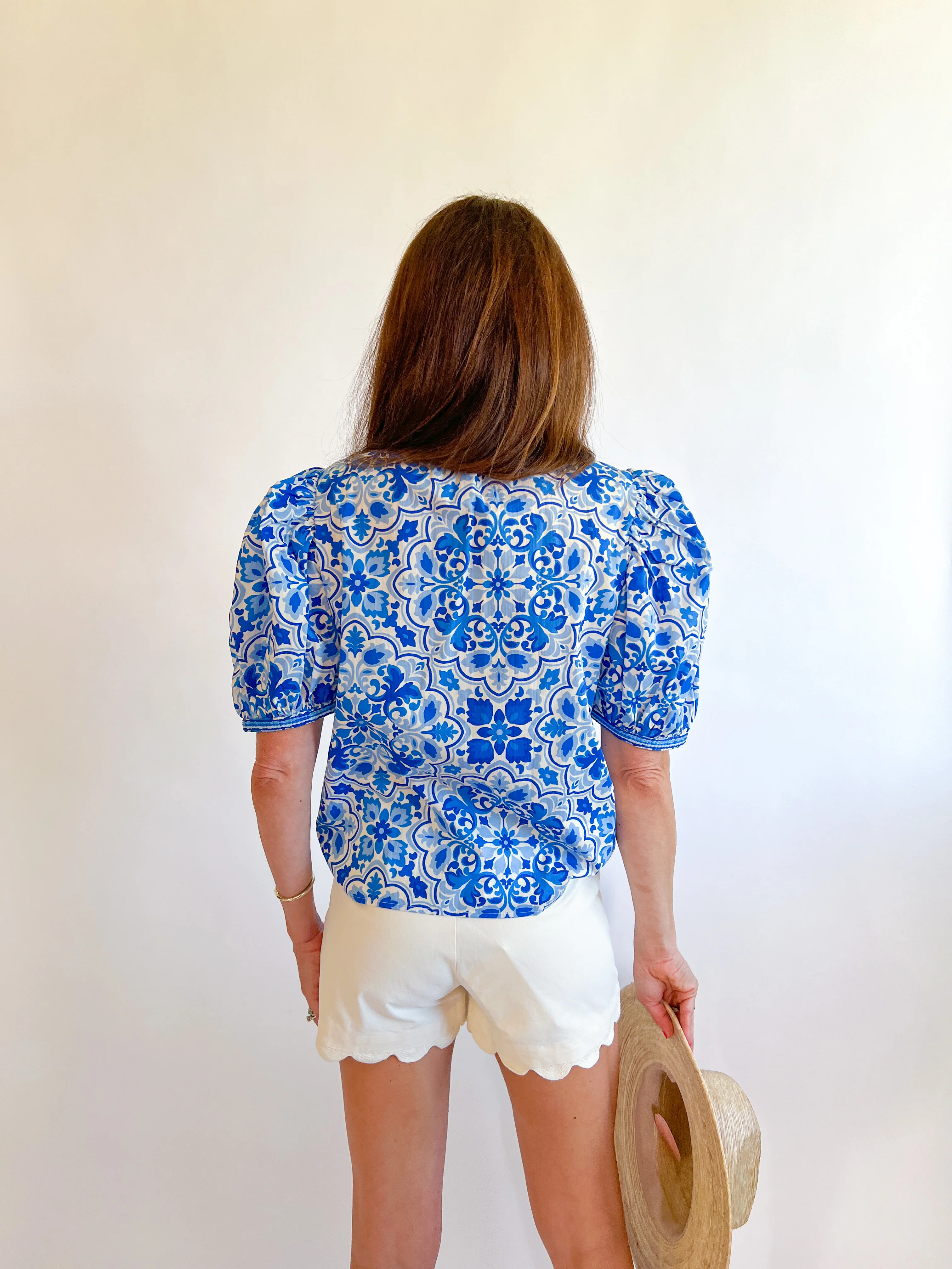 Damask V-Neck Blouse Top - Image 3