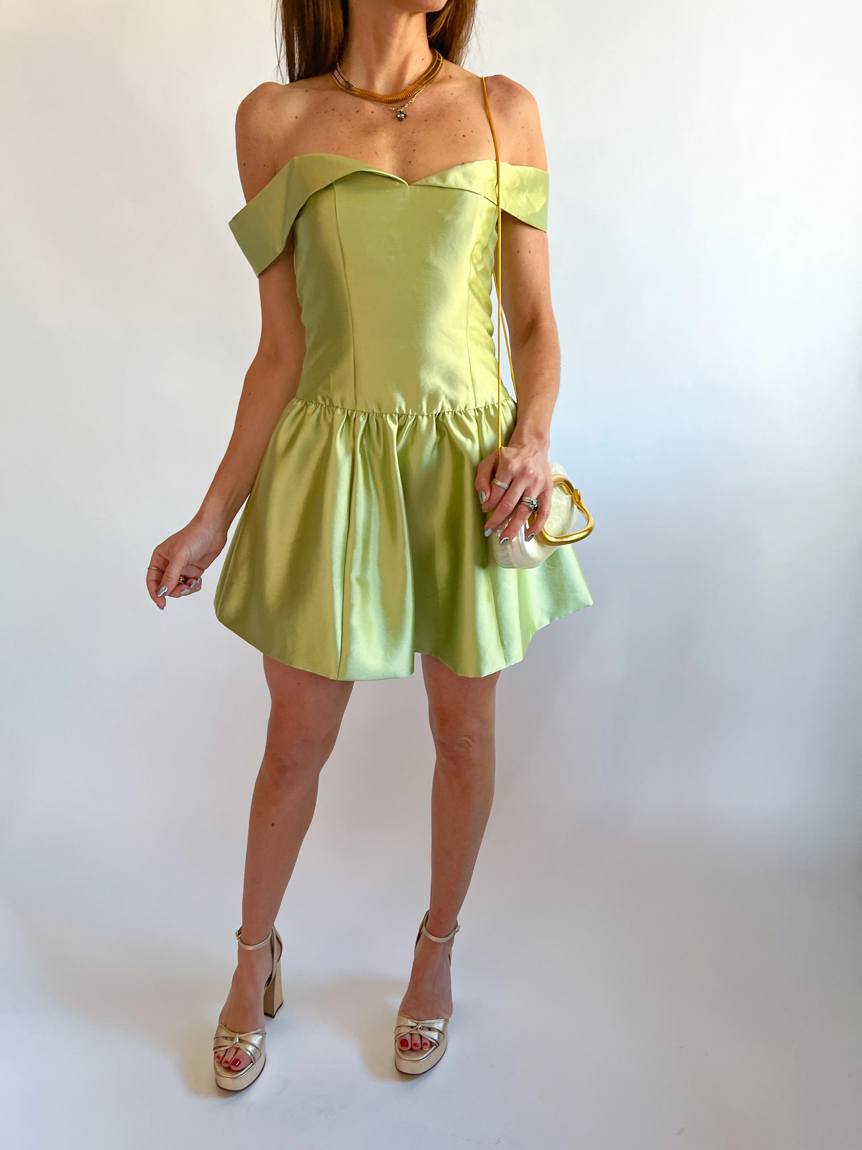 Darcy Off Shoulder Satin Mini Dress - Image 3