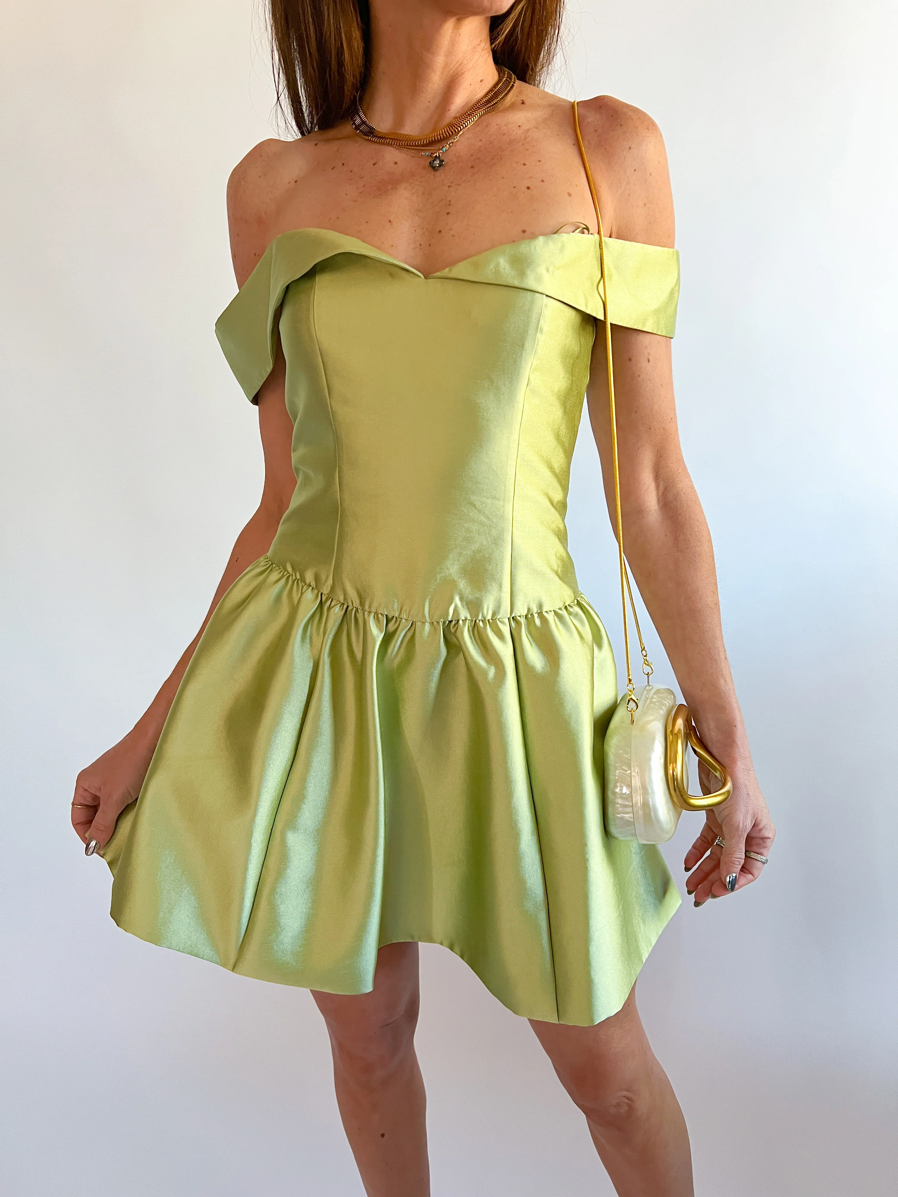 Darcy Off Shoulder Satin Mini Dress - Image 4