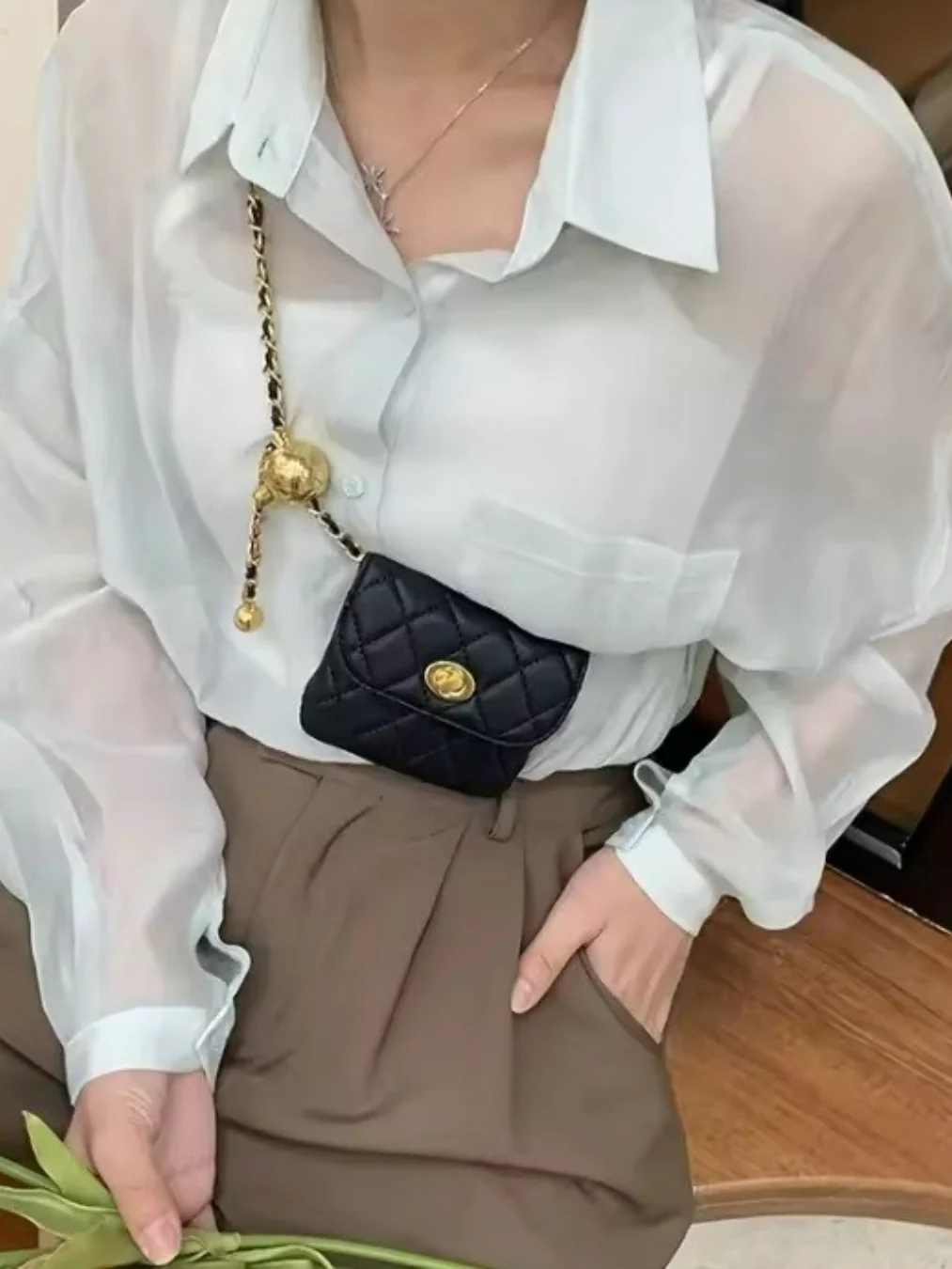 Elegant Leather Chain Belt Bag - Image 2