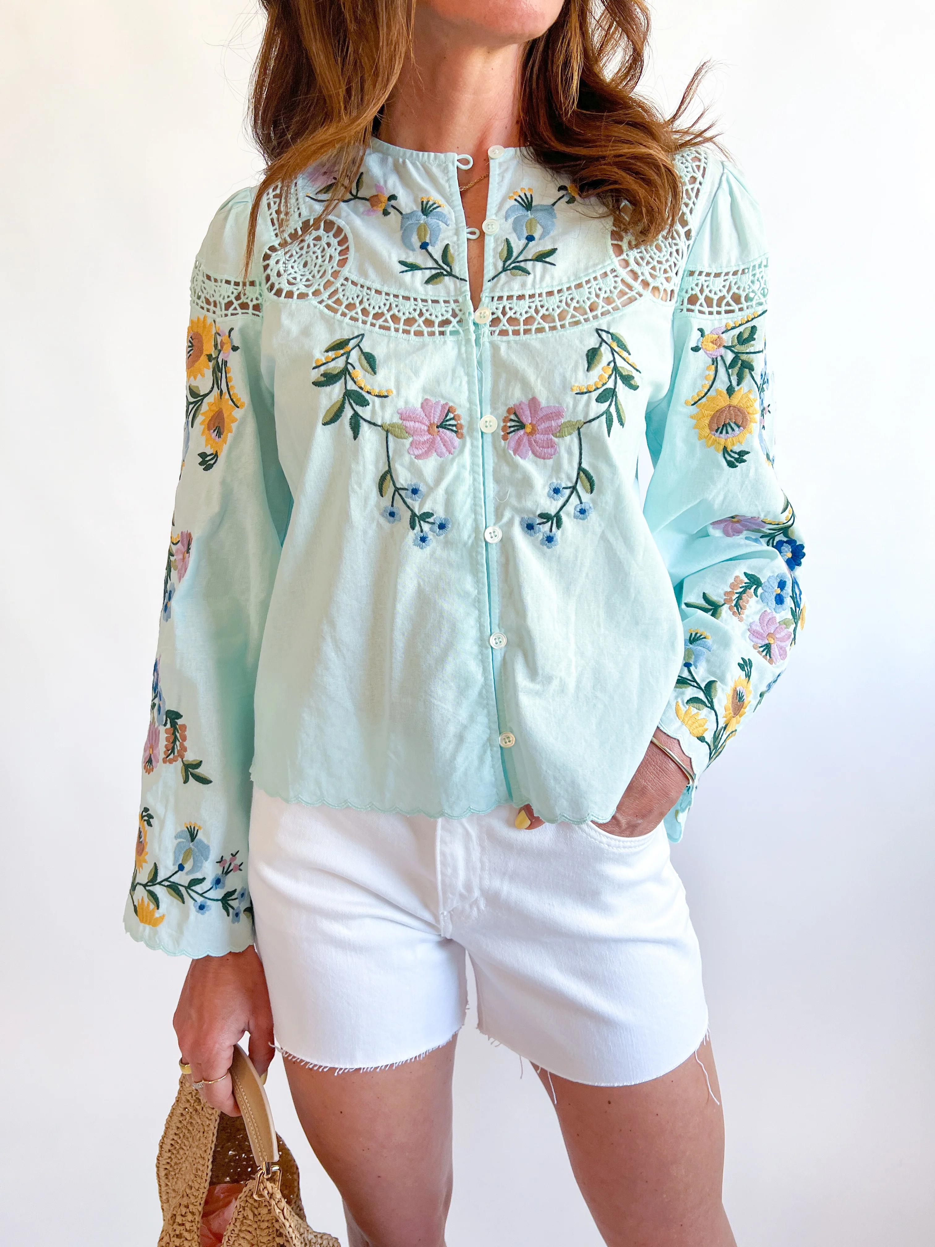 Floral Lace Button Down Blouse