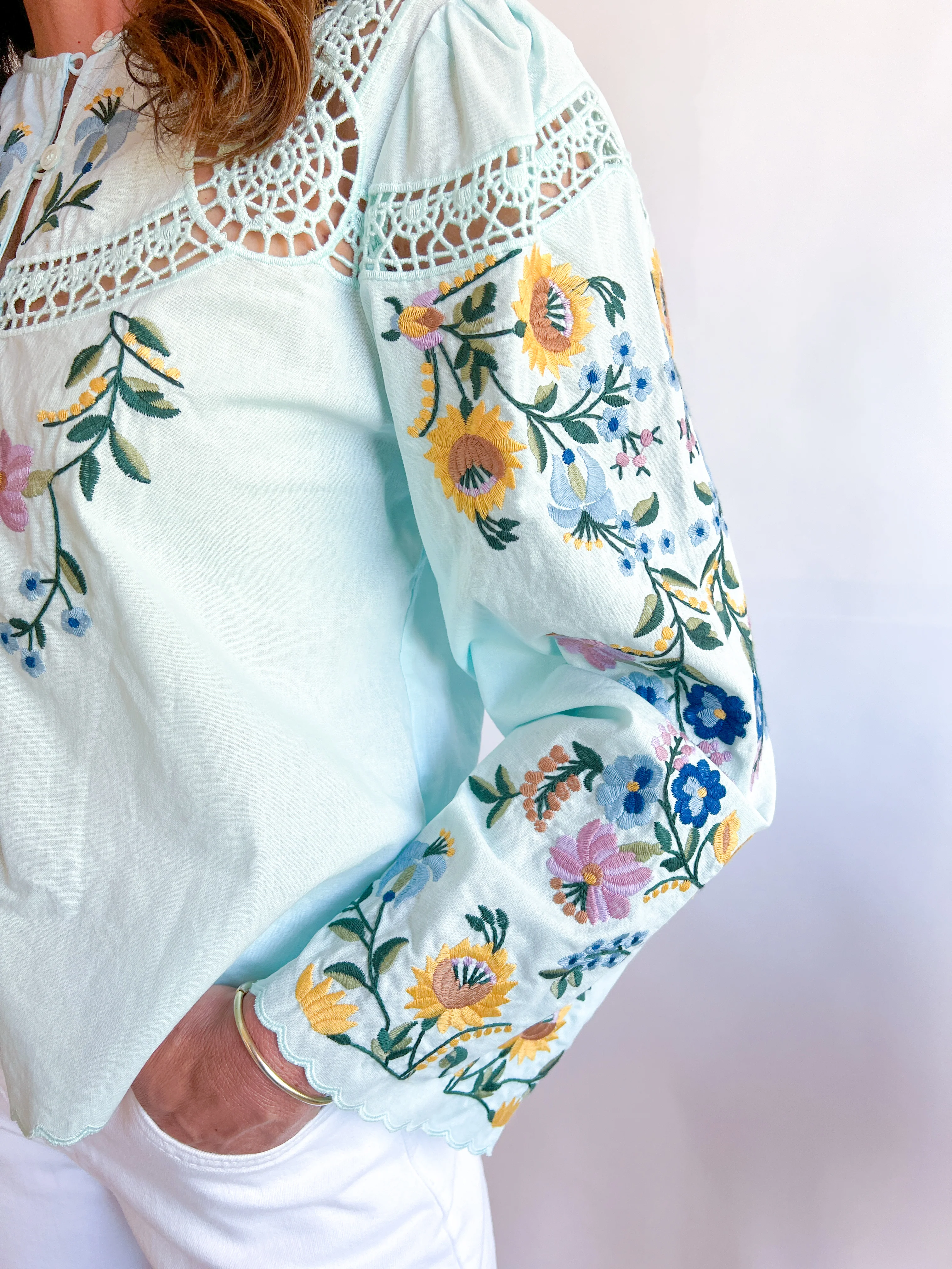 Floral Lace Button Down Blouse - Image 2