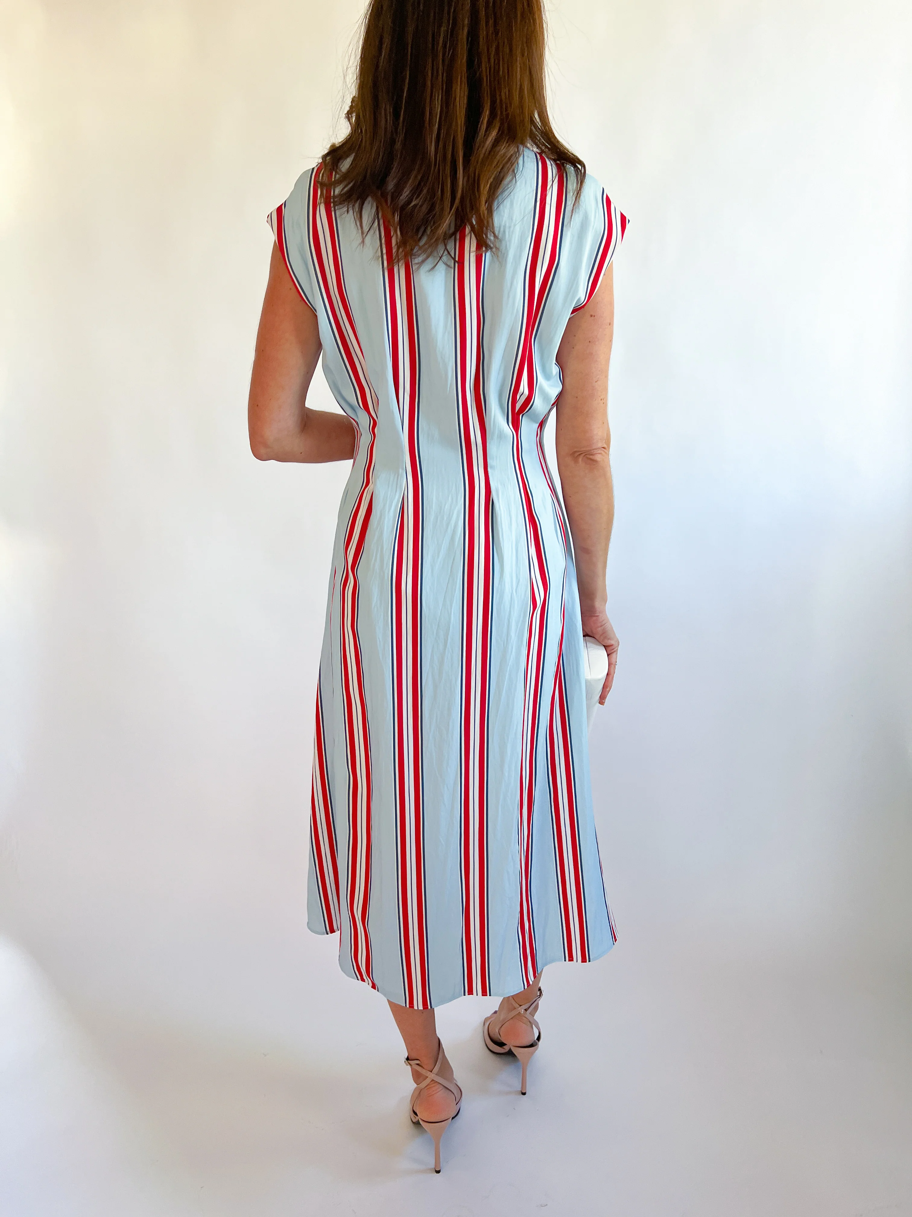 Fitted Bodice Striped Button Down Midi Dress - Image 2