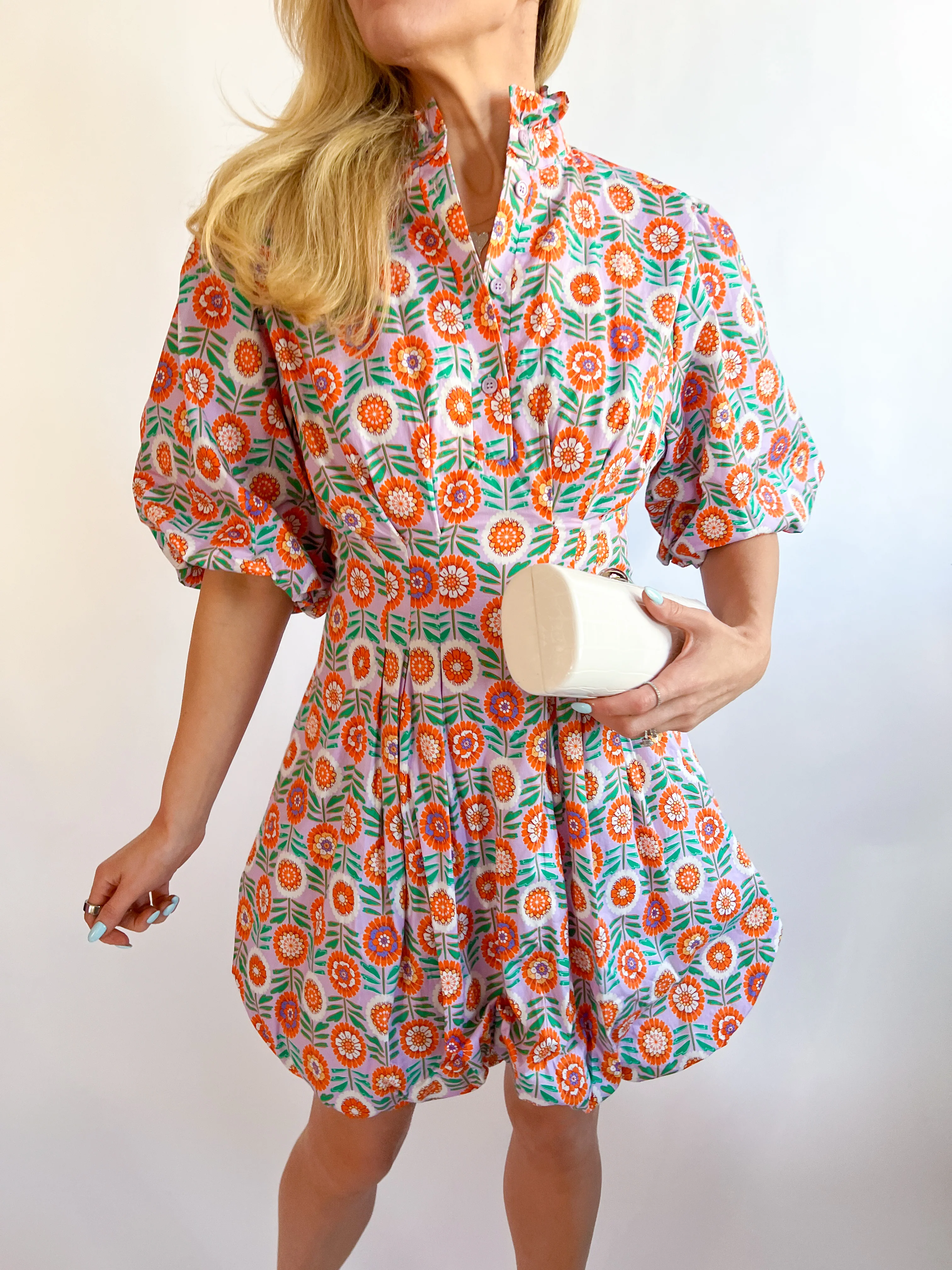 Floral Bubble Hem Poplin Dress