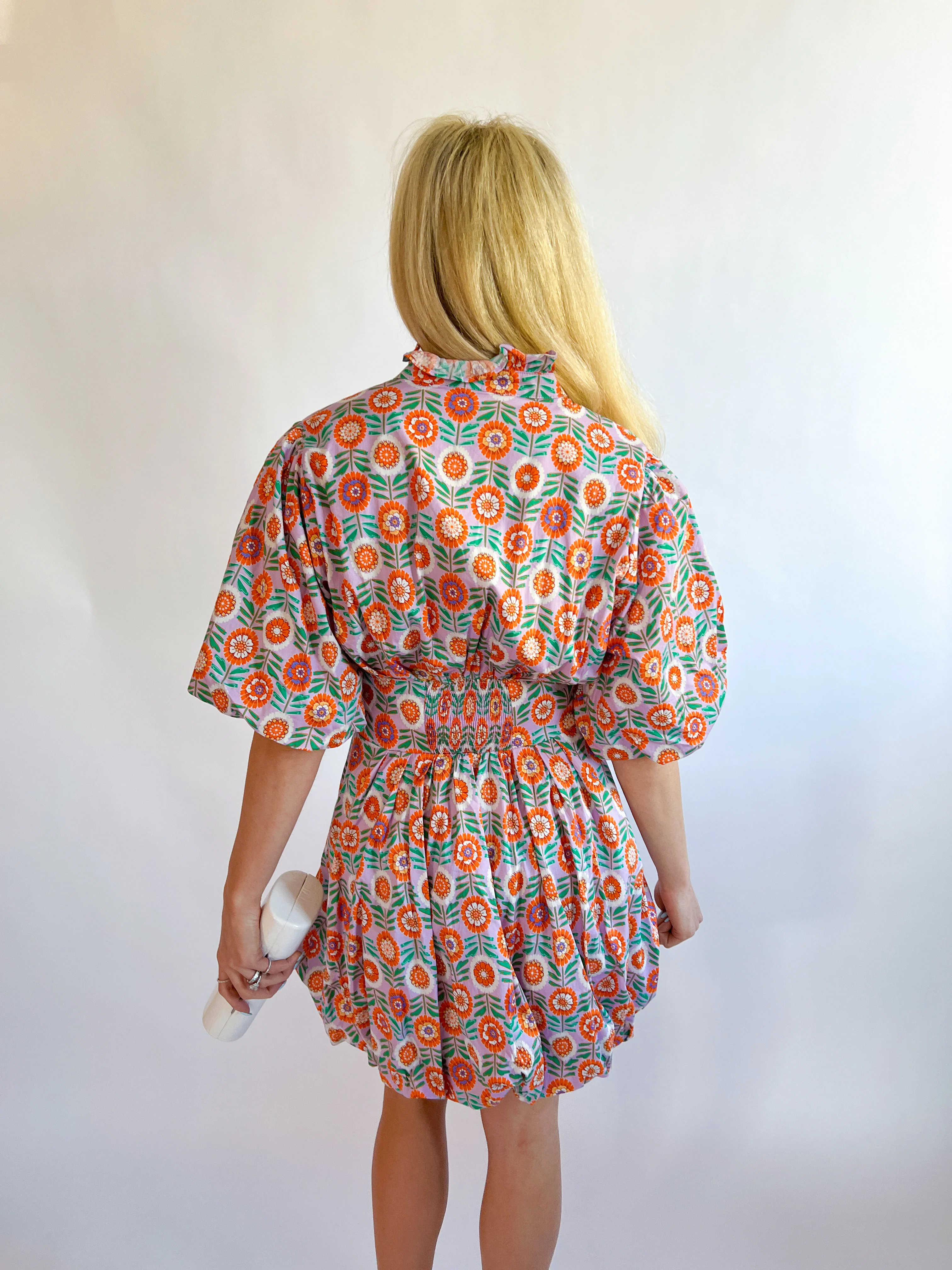 Floral Bubble Hem Poplin Dress - Image 3