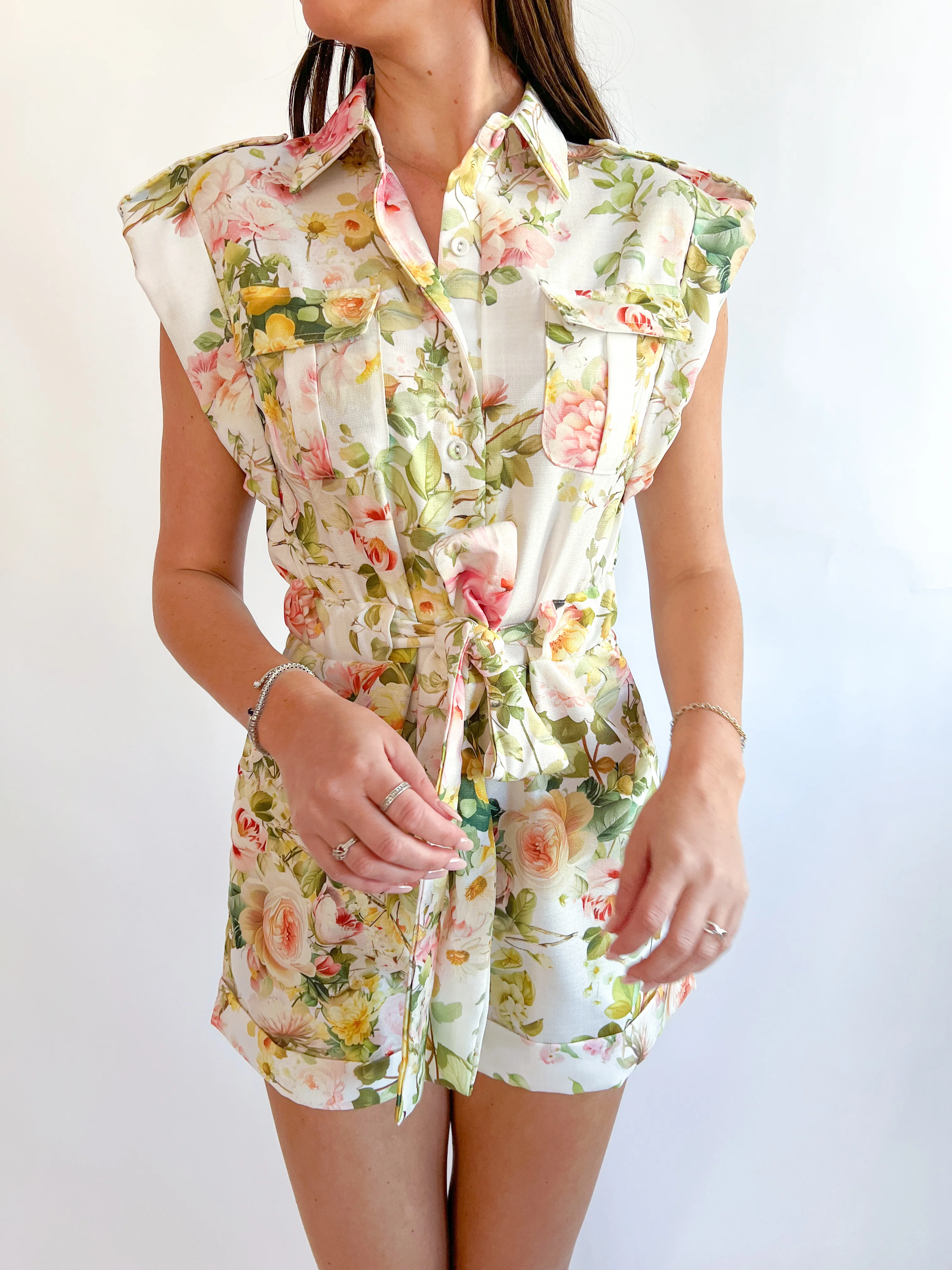Pink Flower Floral Romper