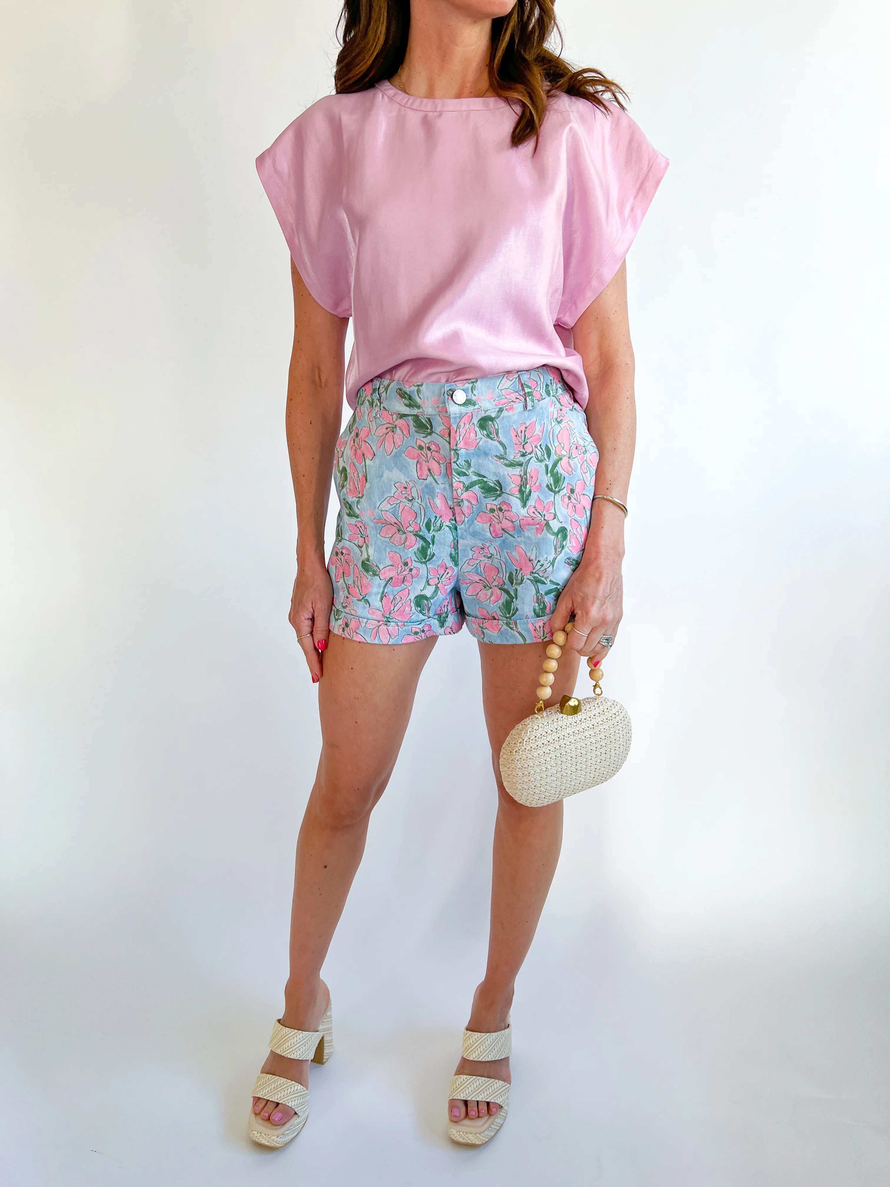 Floral Cuffed Denim Shorts - Image 2