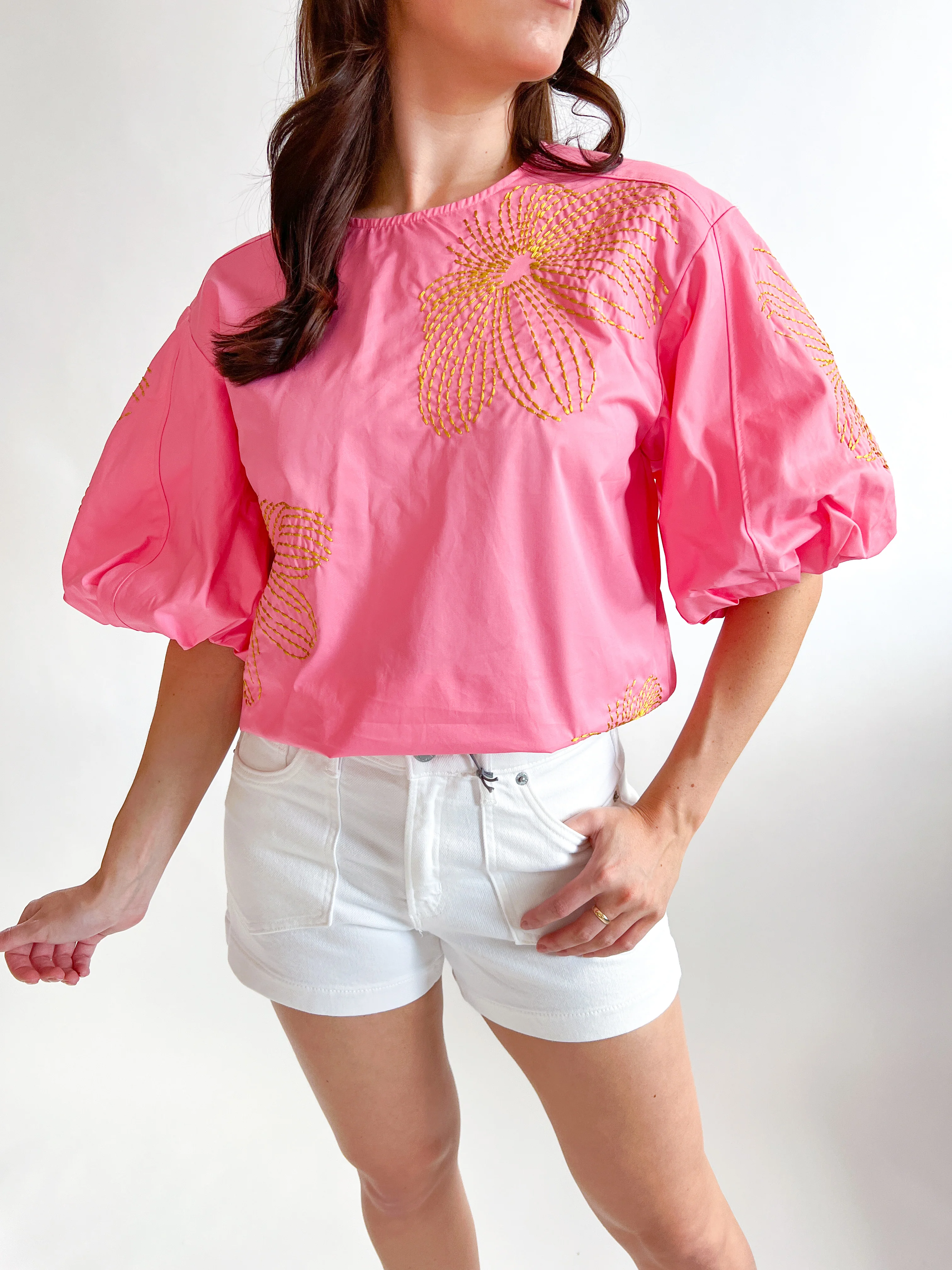 Floral Embroidered Puff Sleeve Top