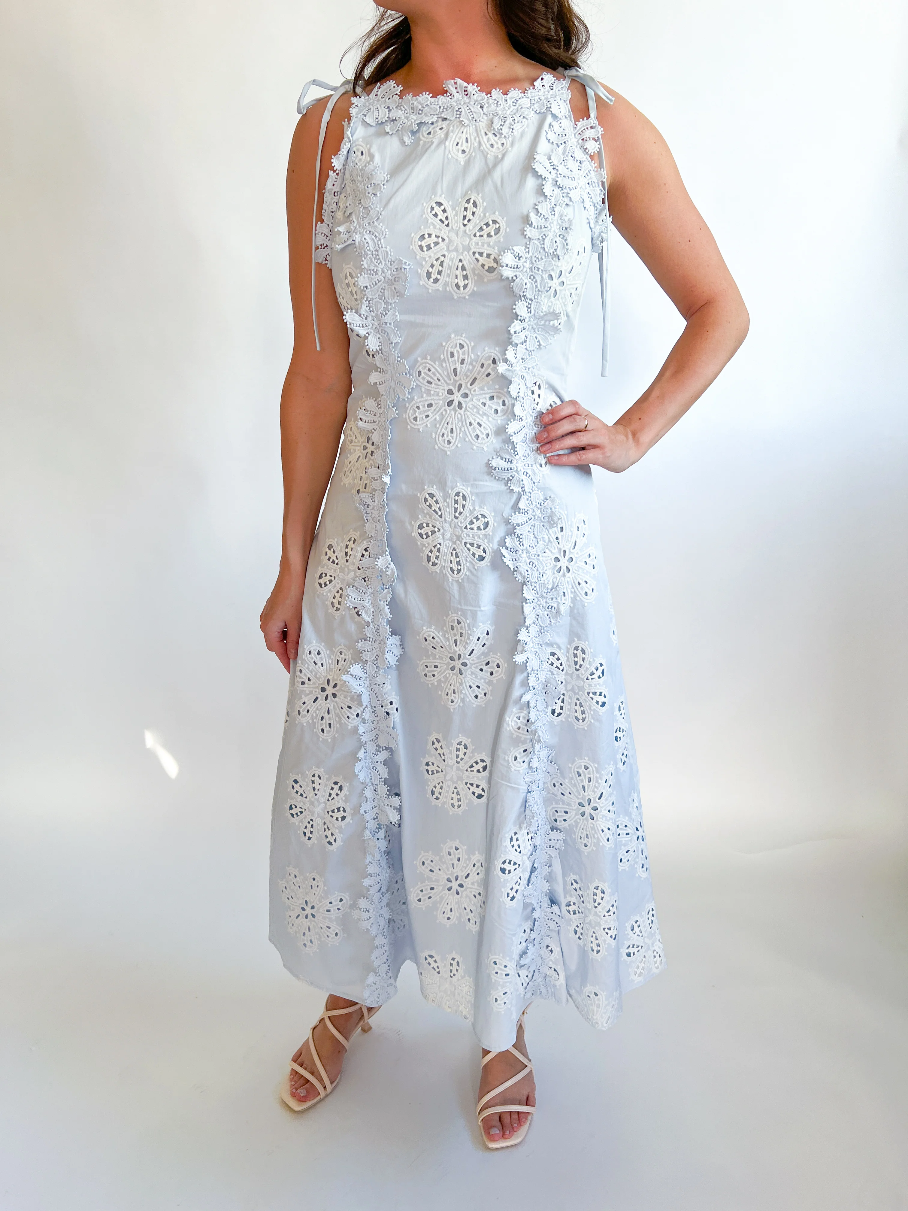 Floral Eyelet Lace Midi Dress - Image 2