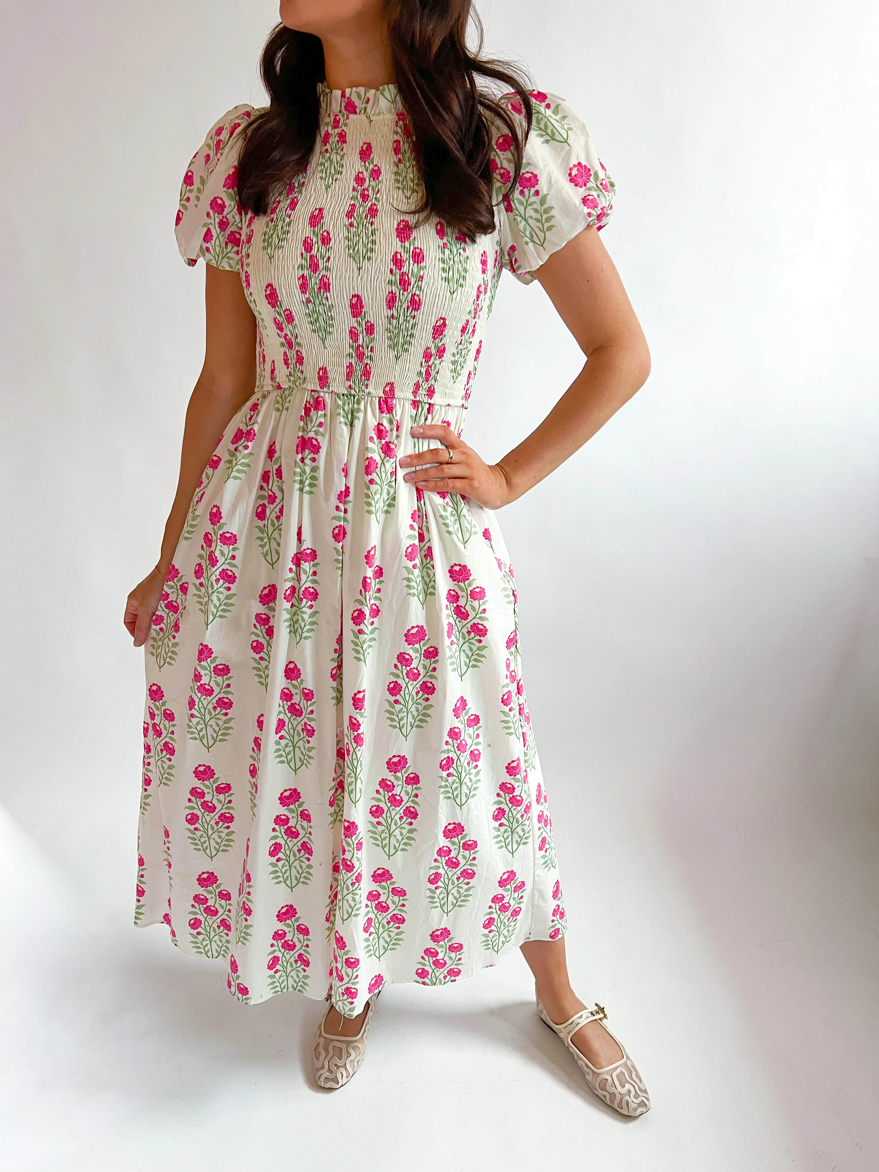 Brooks Floral Smocked High Neck Midi Dress - Image 2