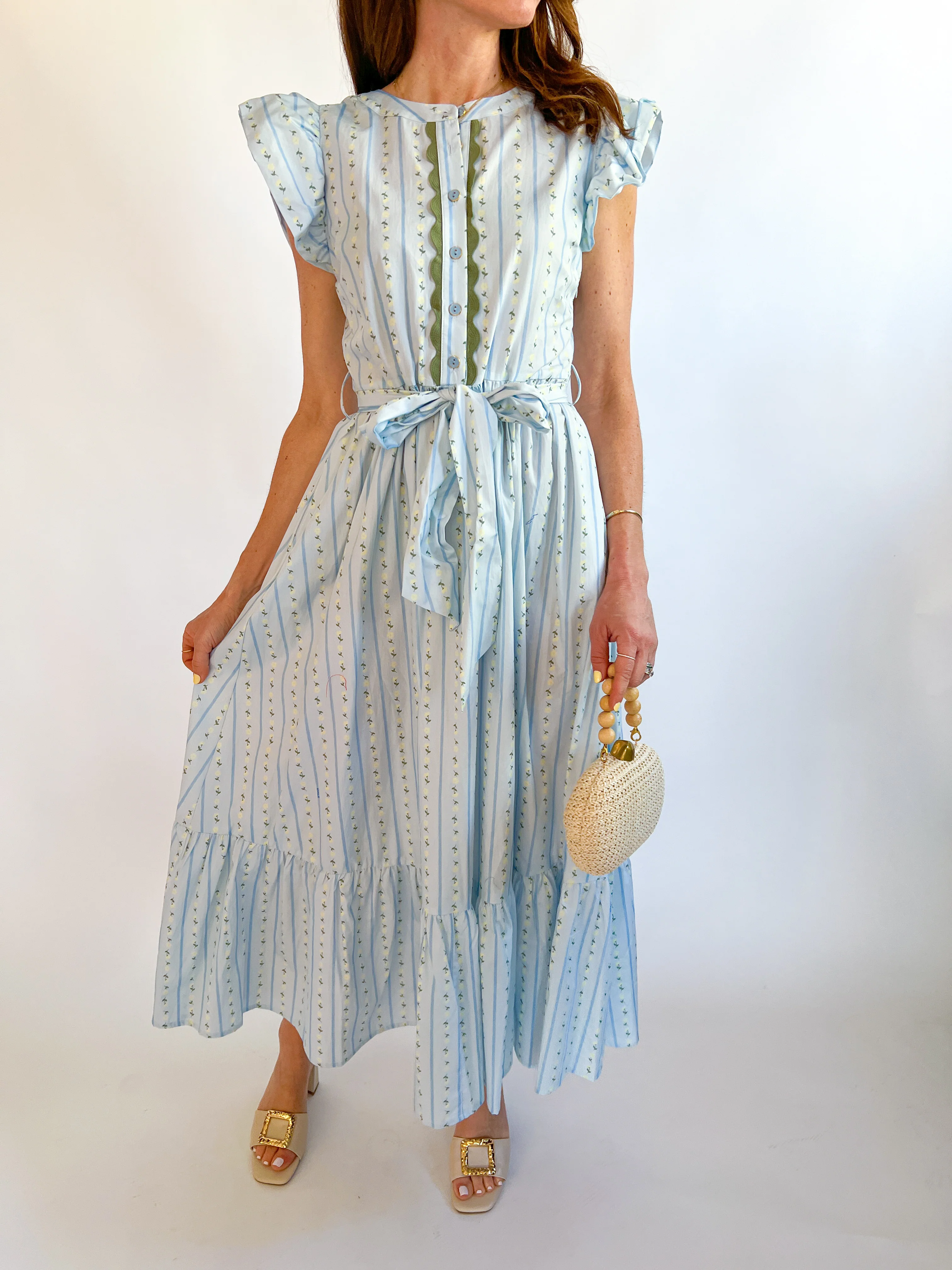 Floral Stripe Ric Rac Trim Maxi