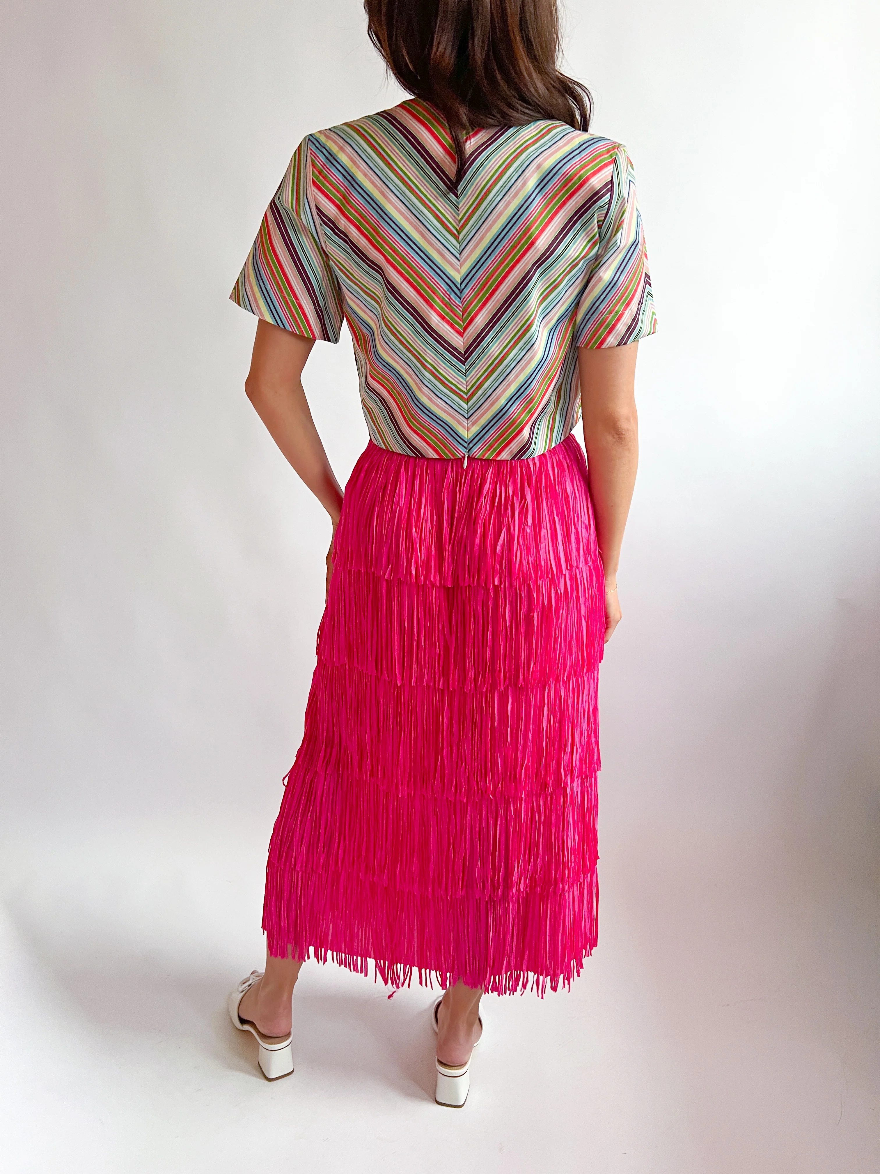 Fringed High Waist A-Line Tiered Skirt - Image 2