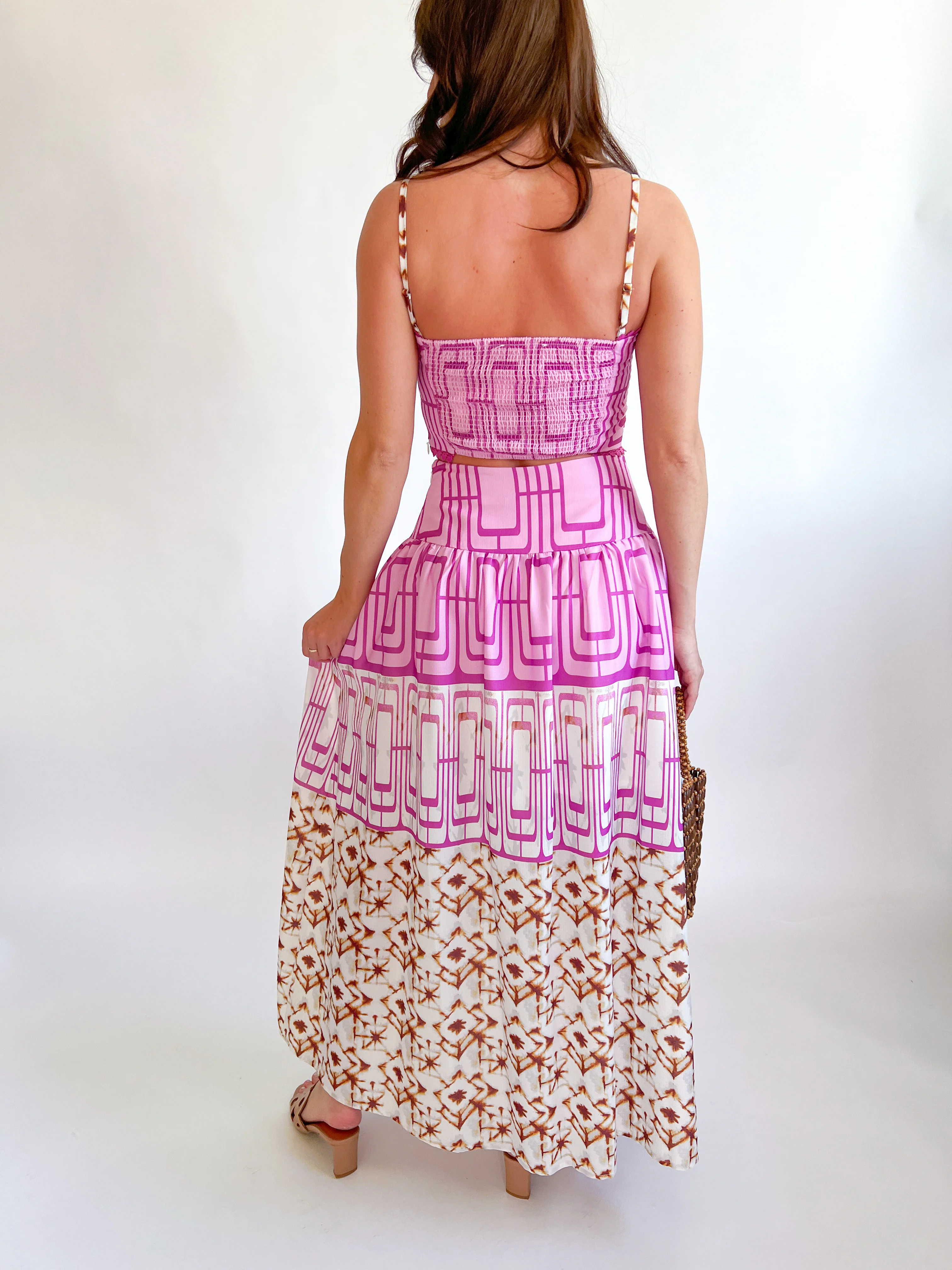 Geometric Printed Crop Top and Midi Skirt Set - Image 3