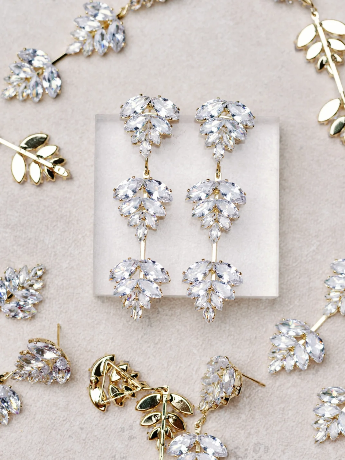 Gold Palm Diamond Drop Holiday Earrings - Image 2