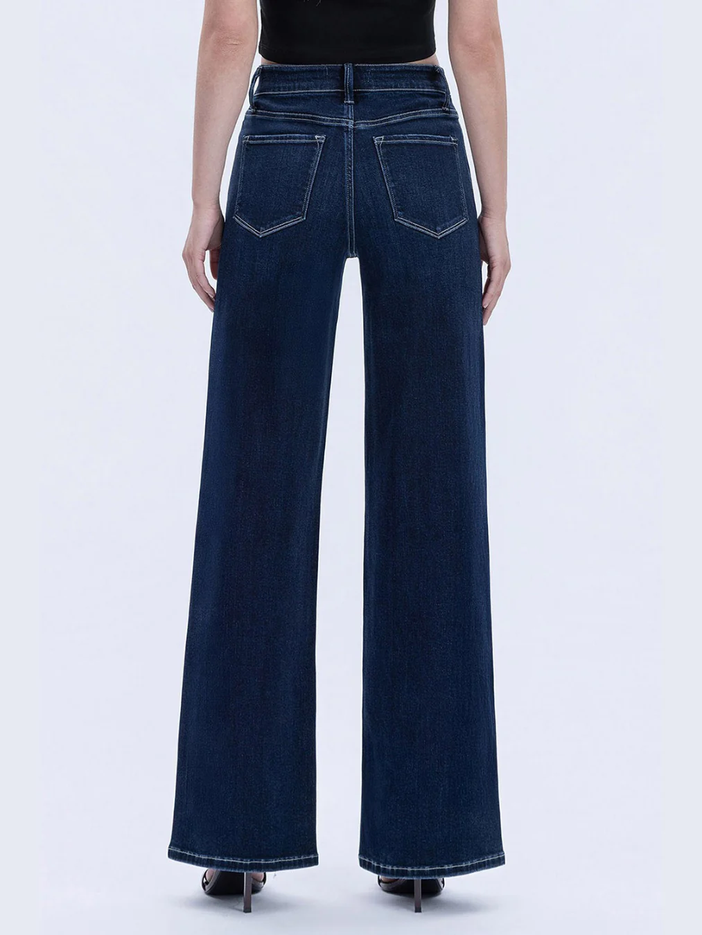 High Rise Dark Wash Full Length Wide Jeans - Image 3