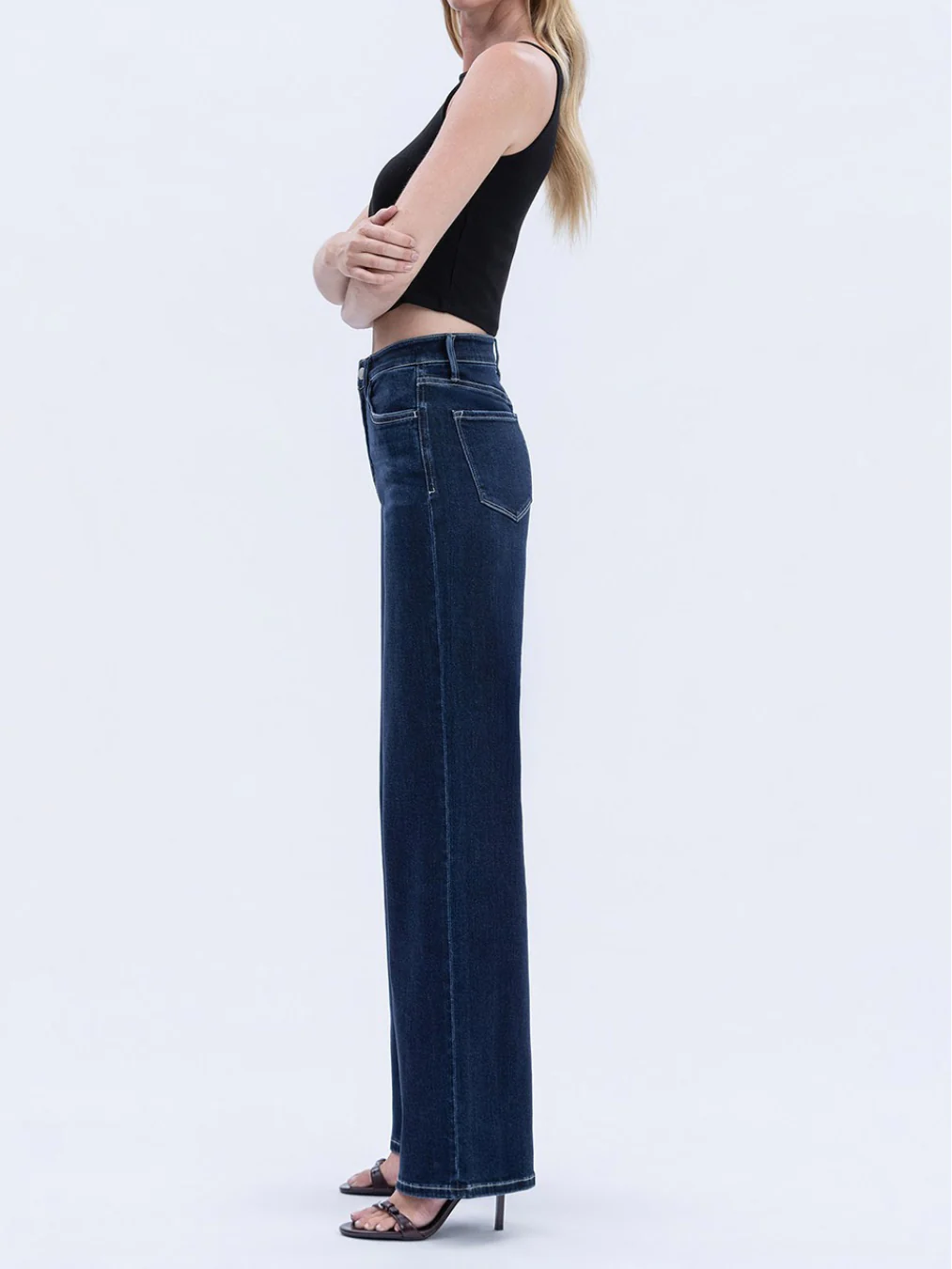 High Rise Dark Wash Full Length Wide Jeans - Image 4