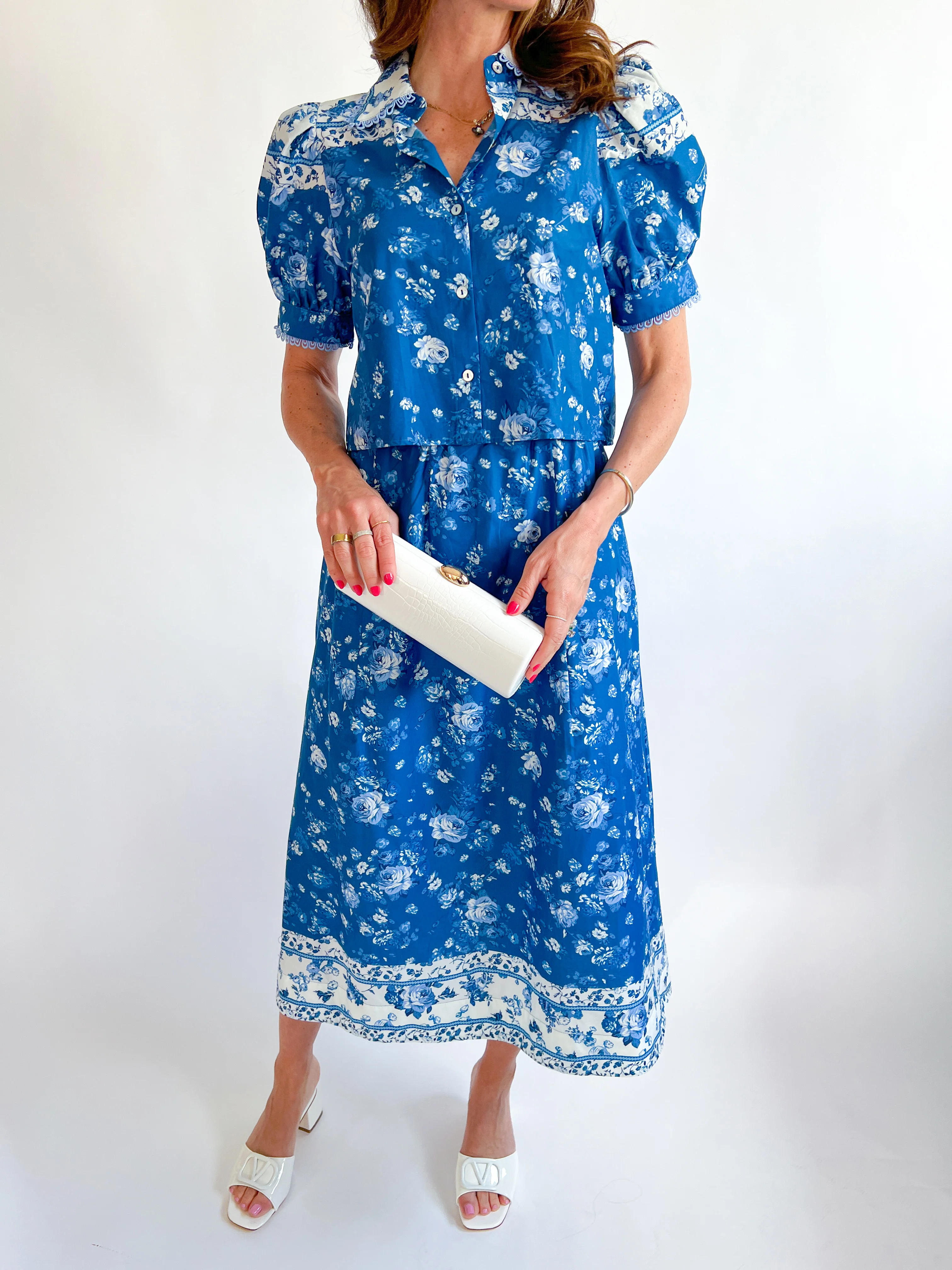 Indigo Floral Buttoned Top - Image 3