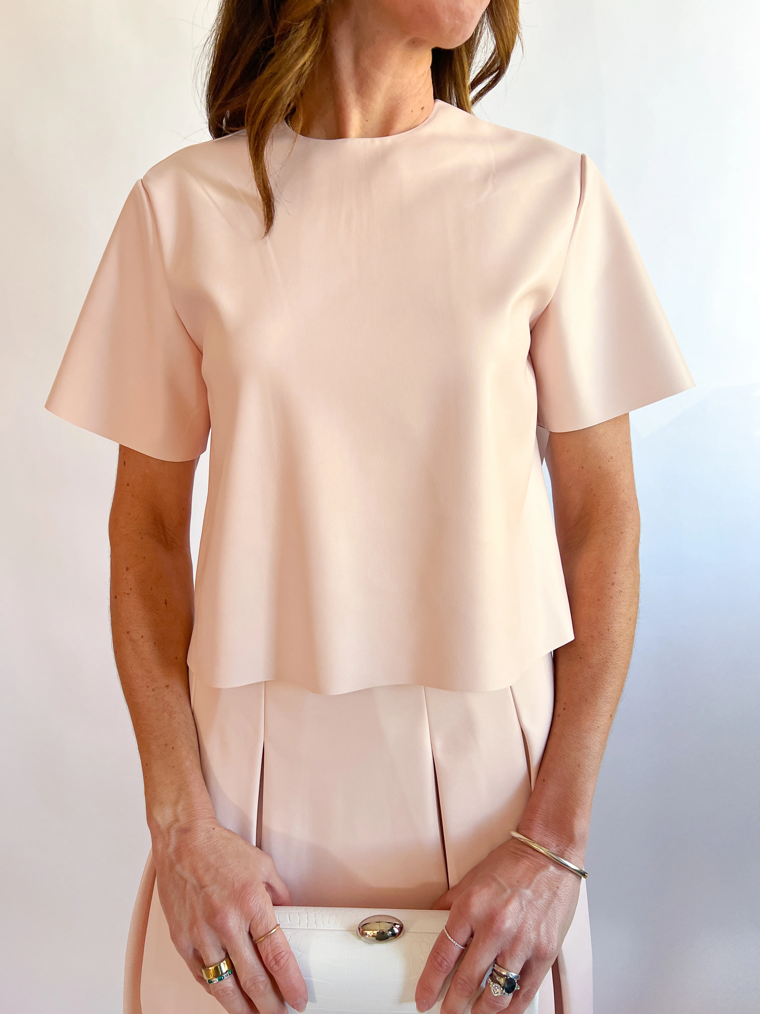Leather Jewel Neck Tee - Image 5