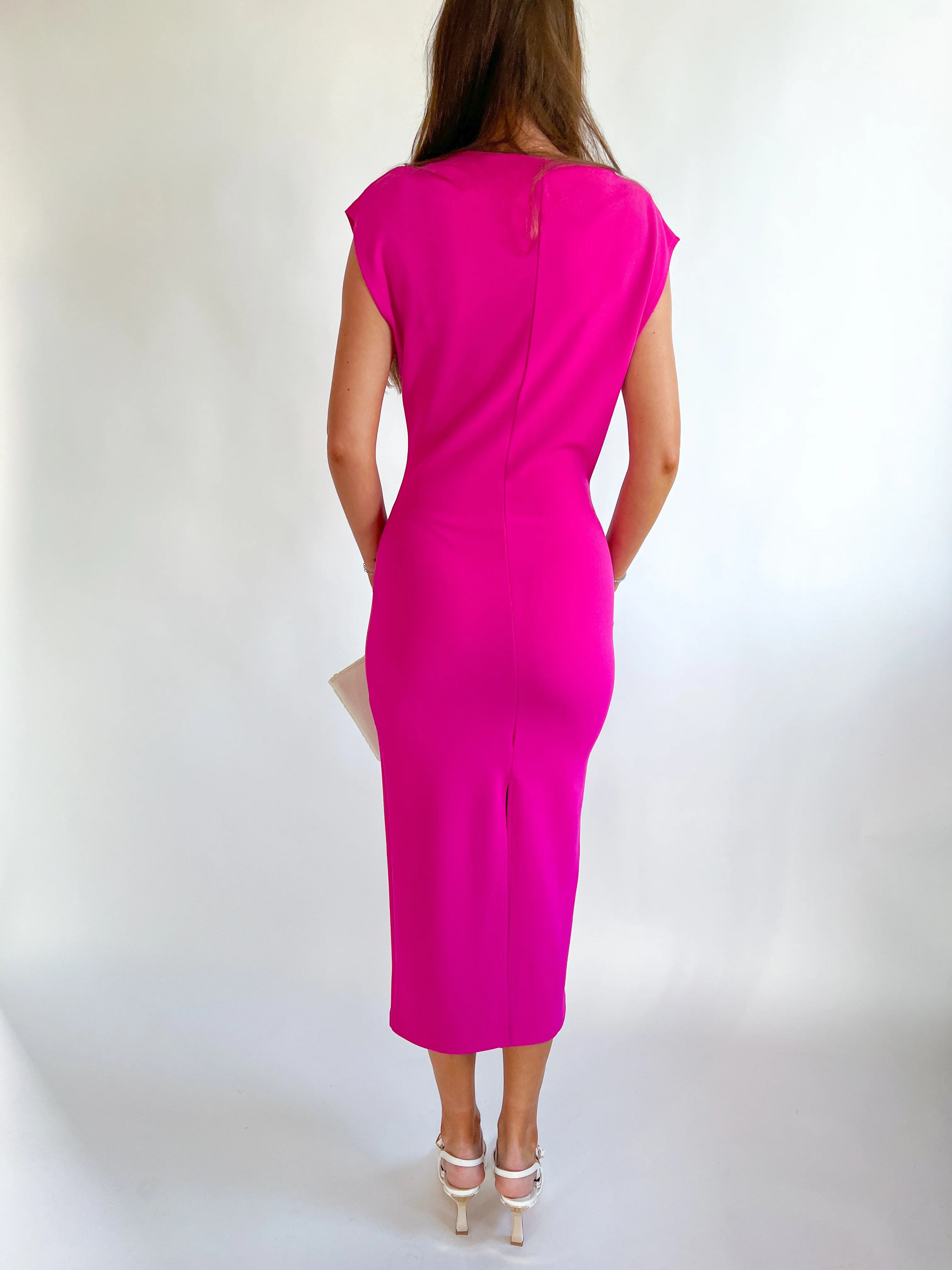 Long Magenta Draped Dress - Image 2
