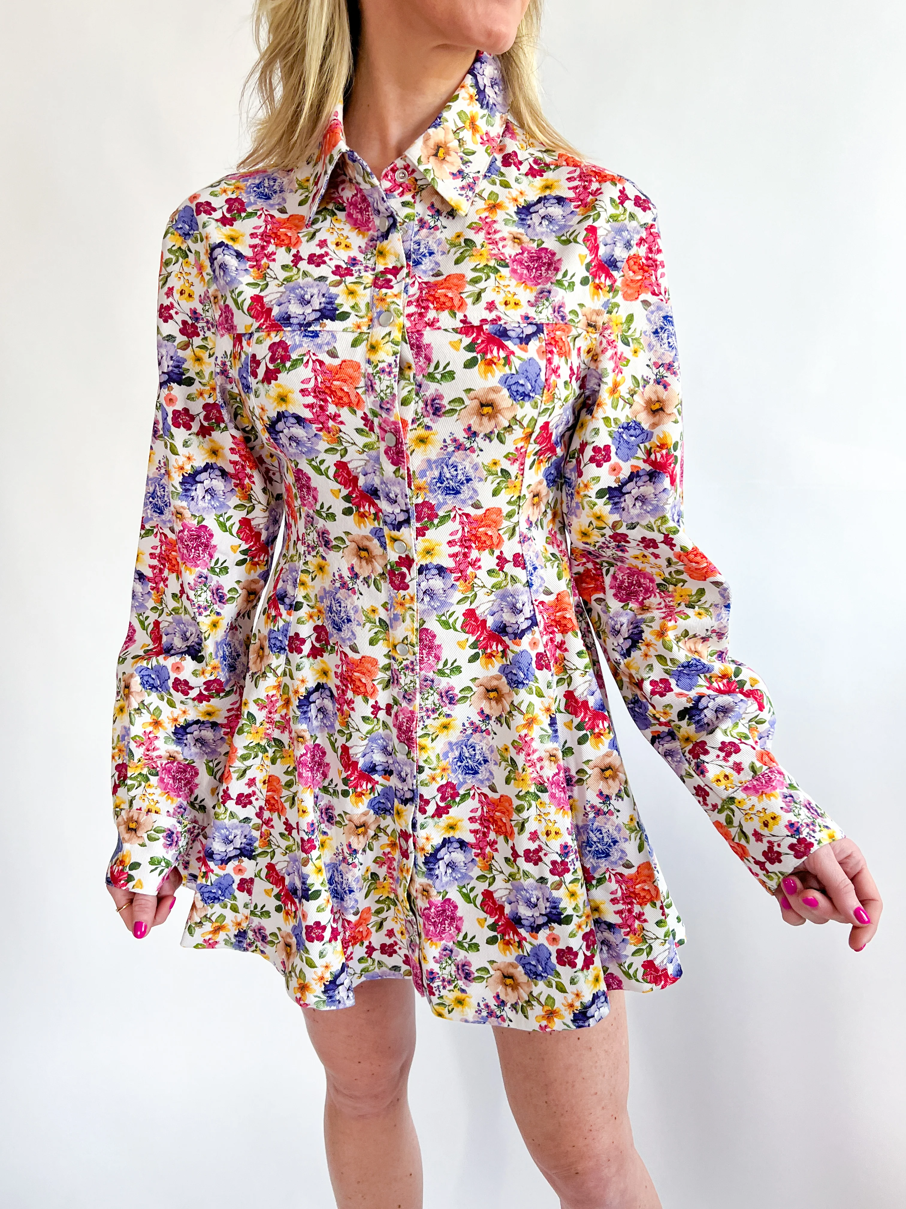 Long Sleeve Flower Mini Dress