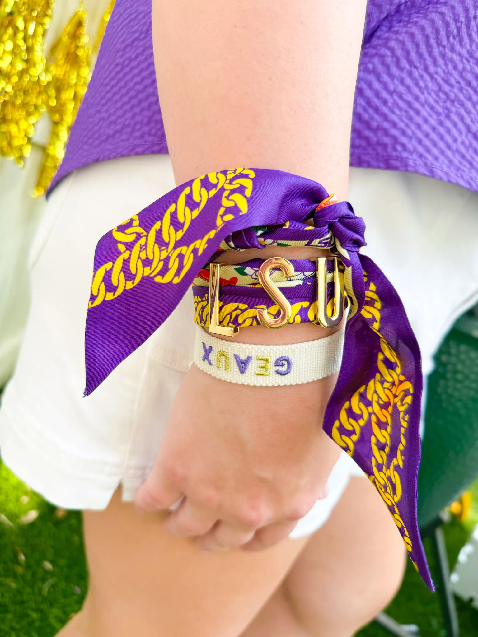 LSU Woven Tassel Bracelets - Image 4
