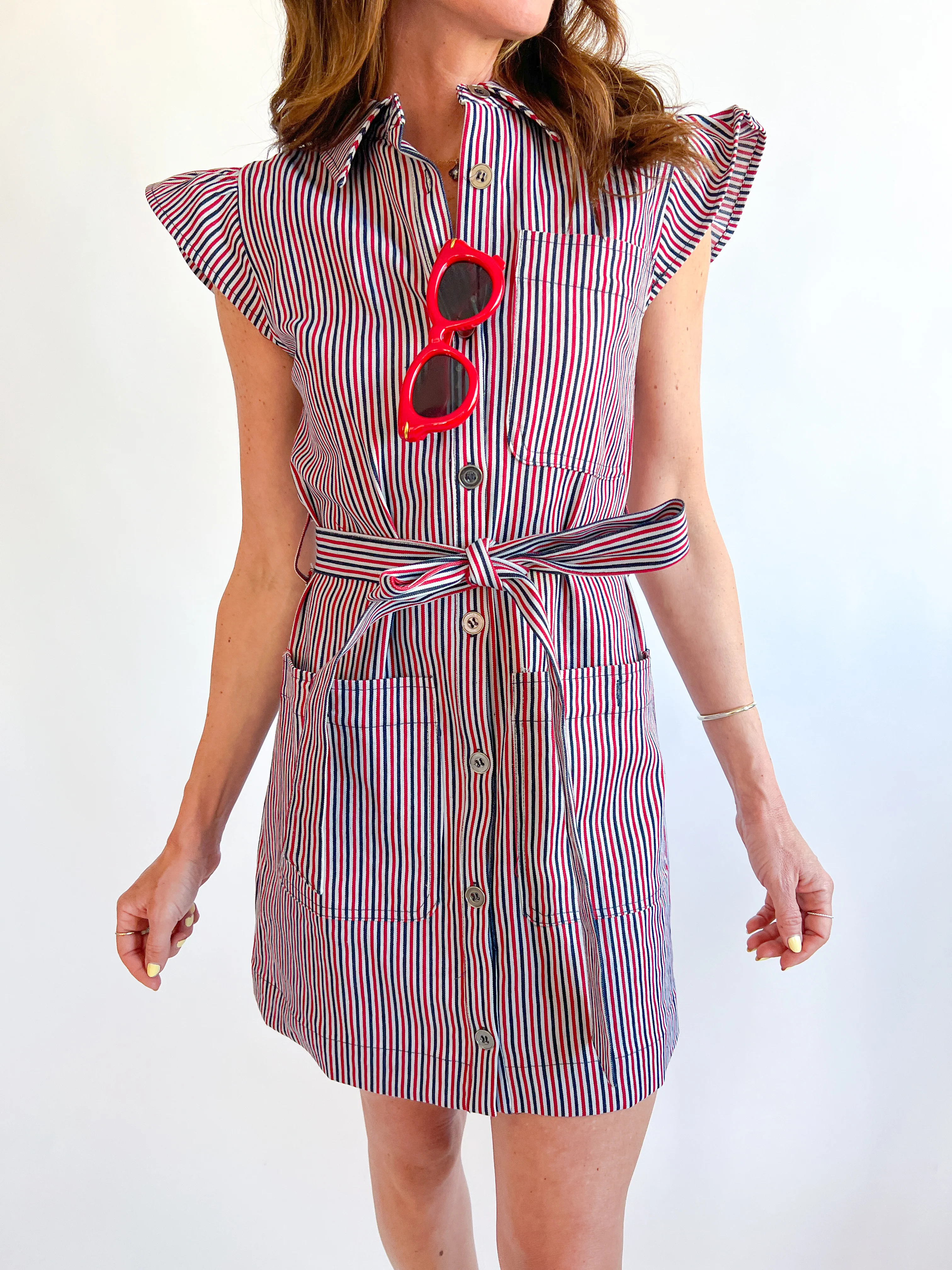 Multi Stripe Ruffle Mini Dress