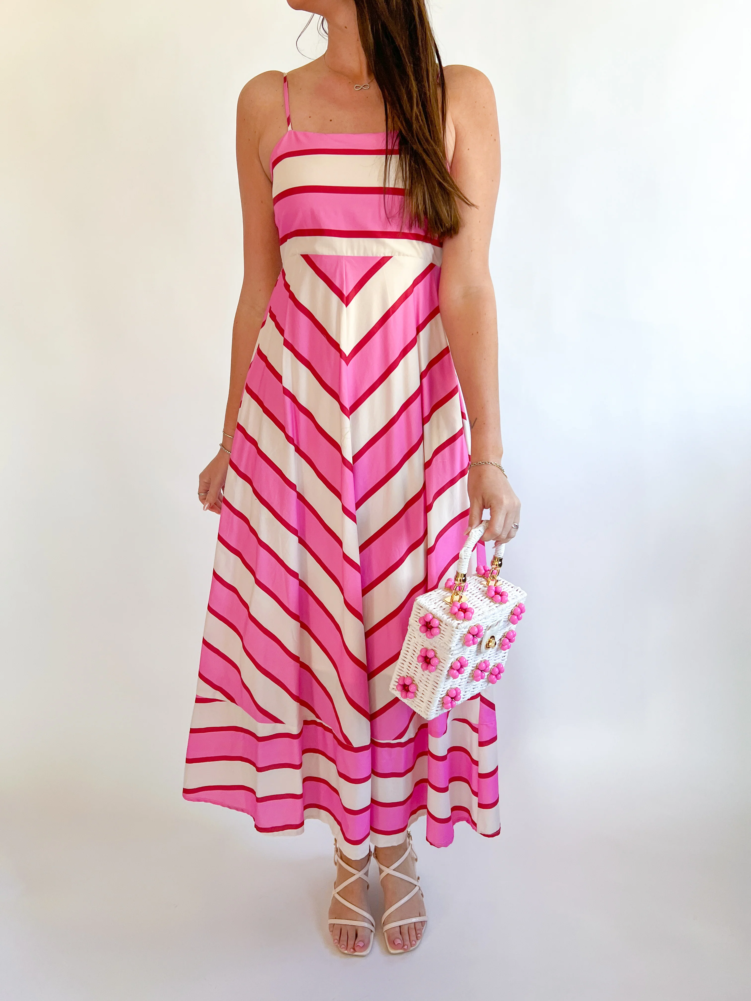 Pink Contrast Stripe Midi Dress