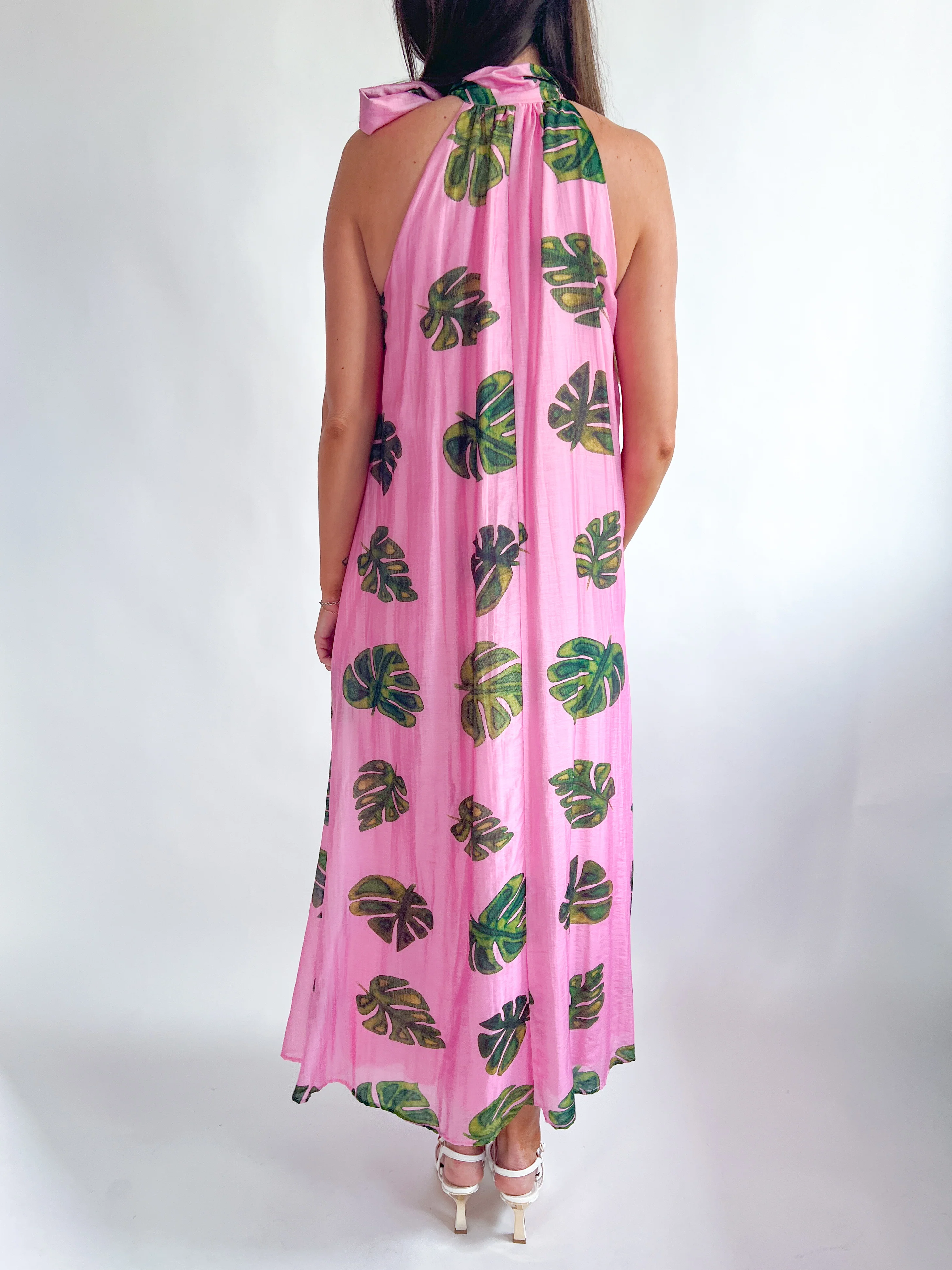 Pink Leaf Halter Neck Maxi Dress - Image 3