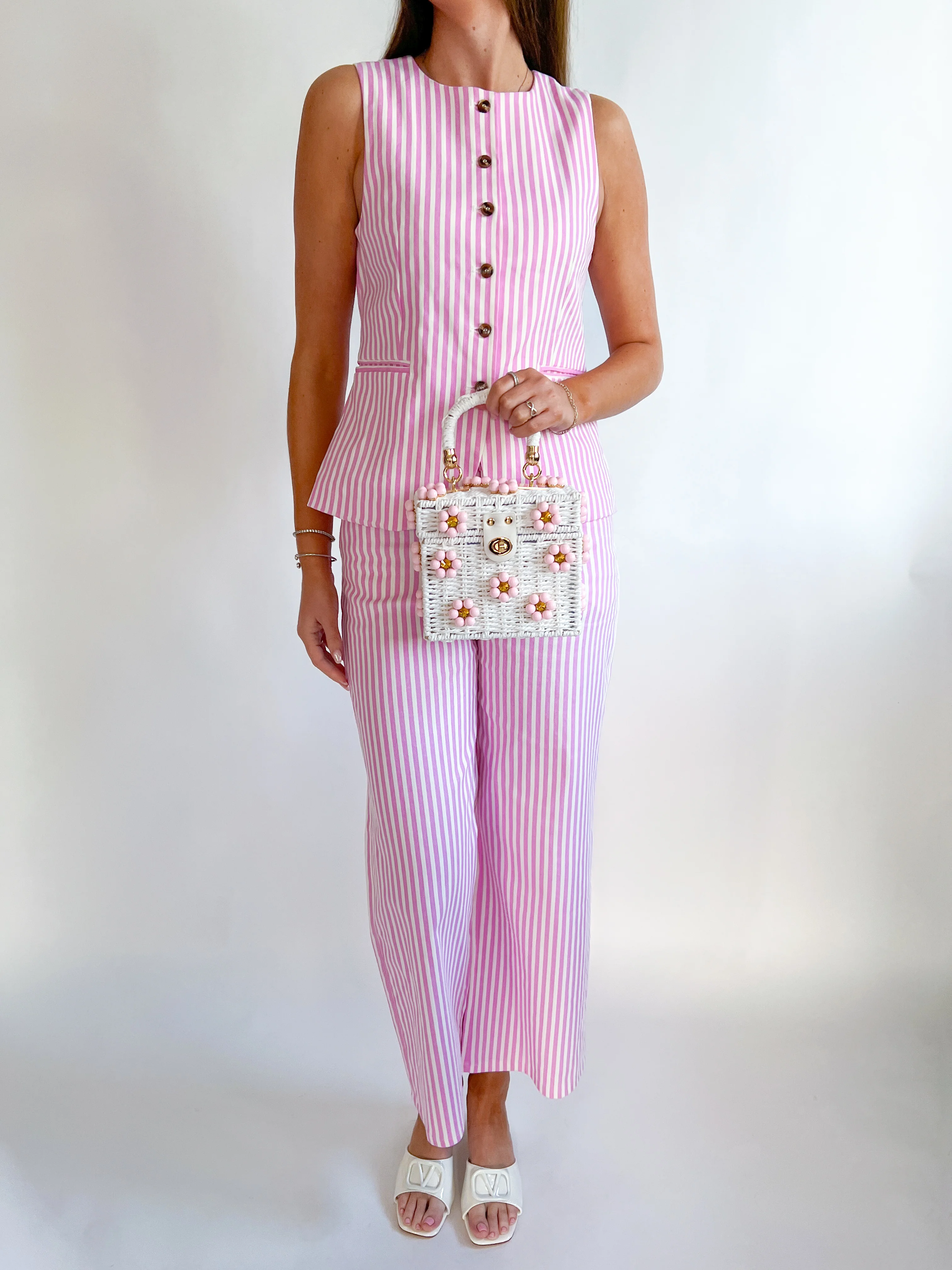 Pink Stripe Buttoned Vest - Image 2