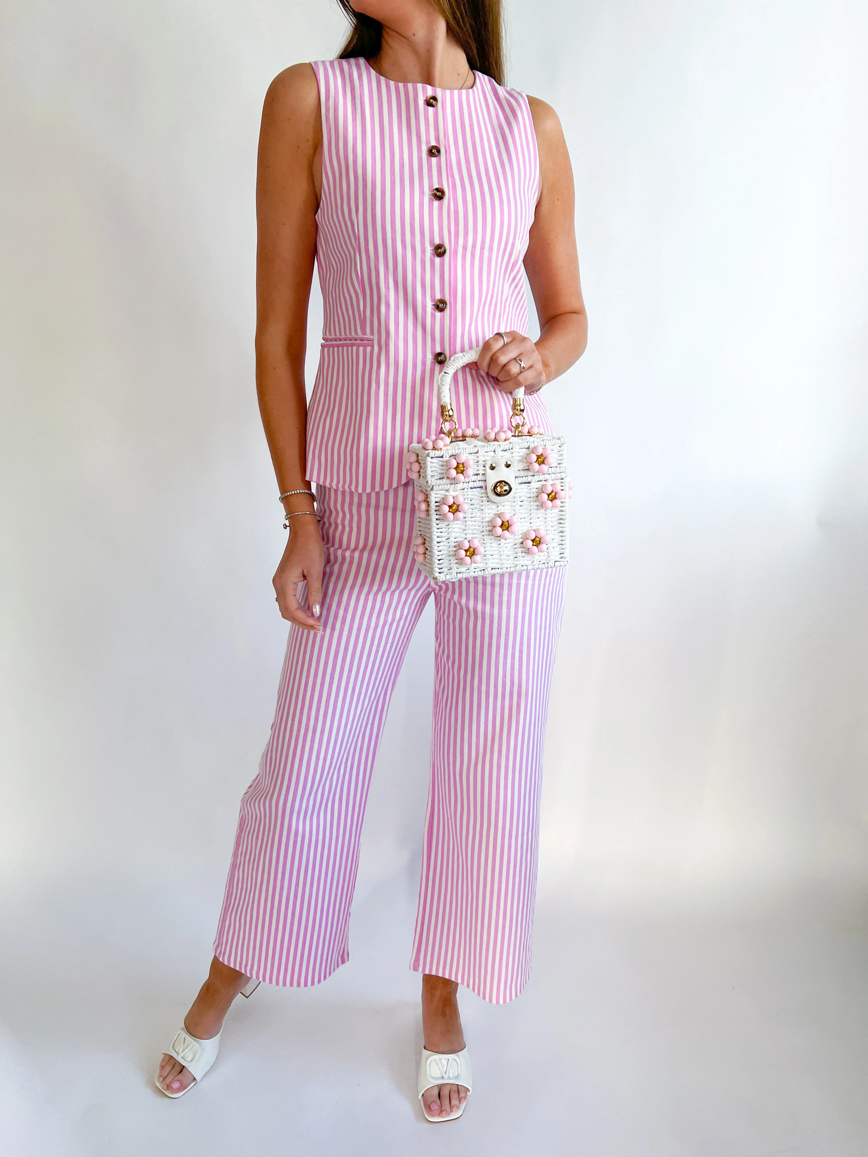 Pink Stripe Buttoned Vest - Image 3