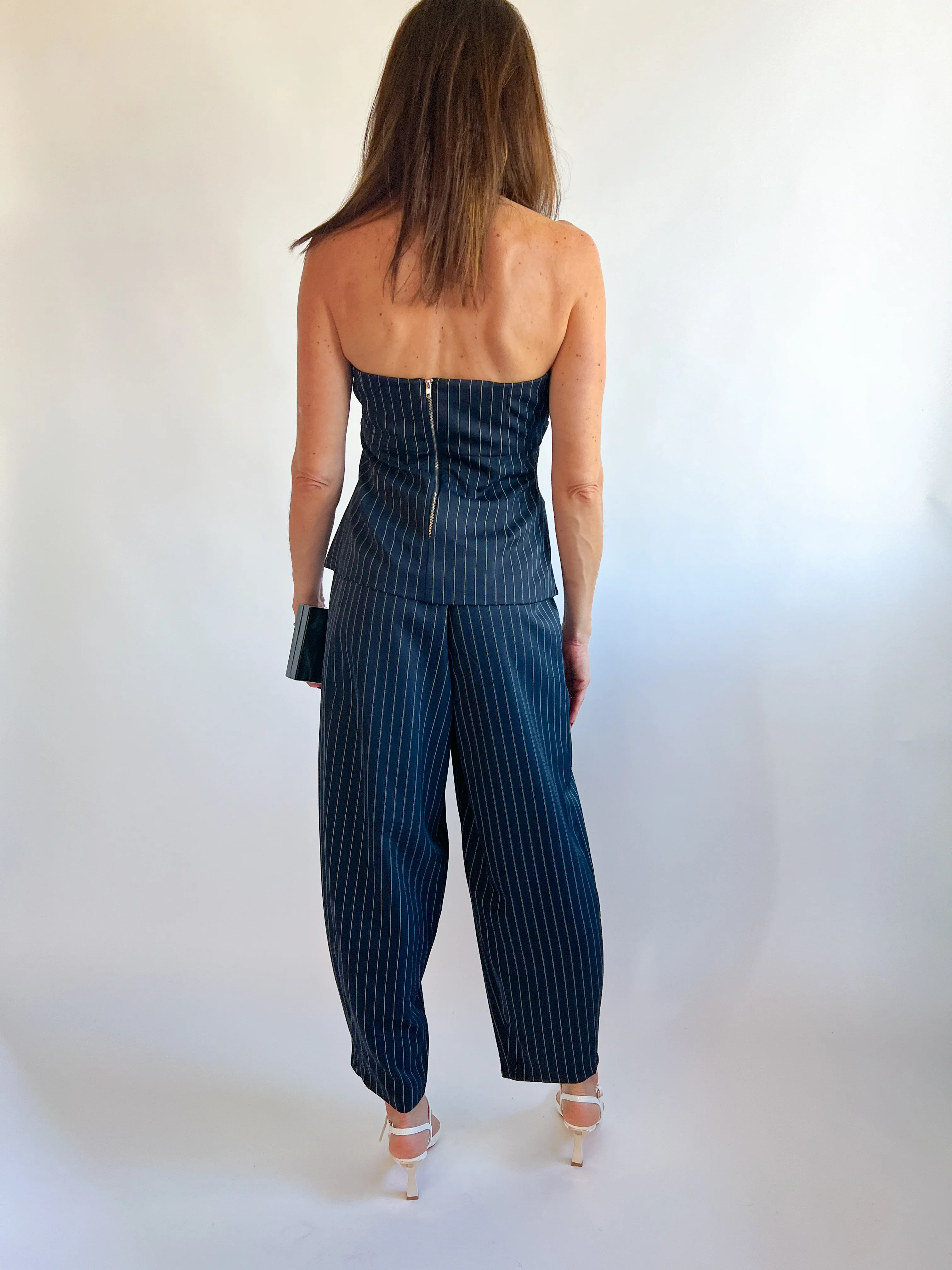 Pinstriped Strapless Tube Top And Trousers Set - Image 3