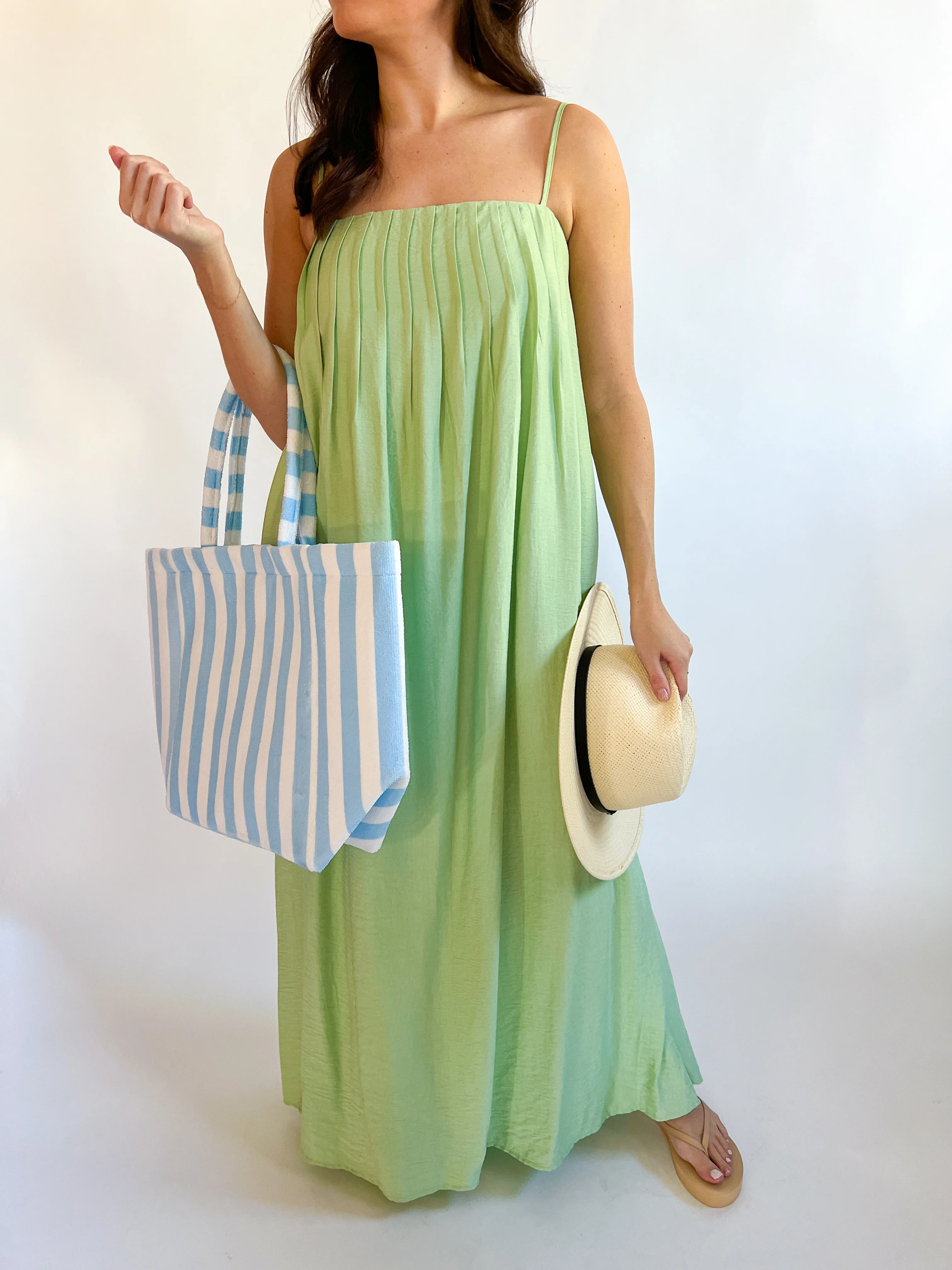 Pleated Spaghetti Straps Maxi Dress