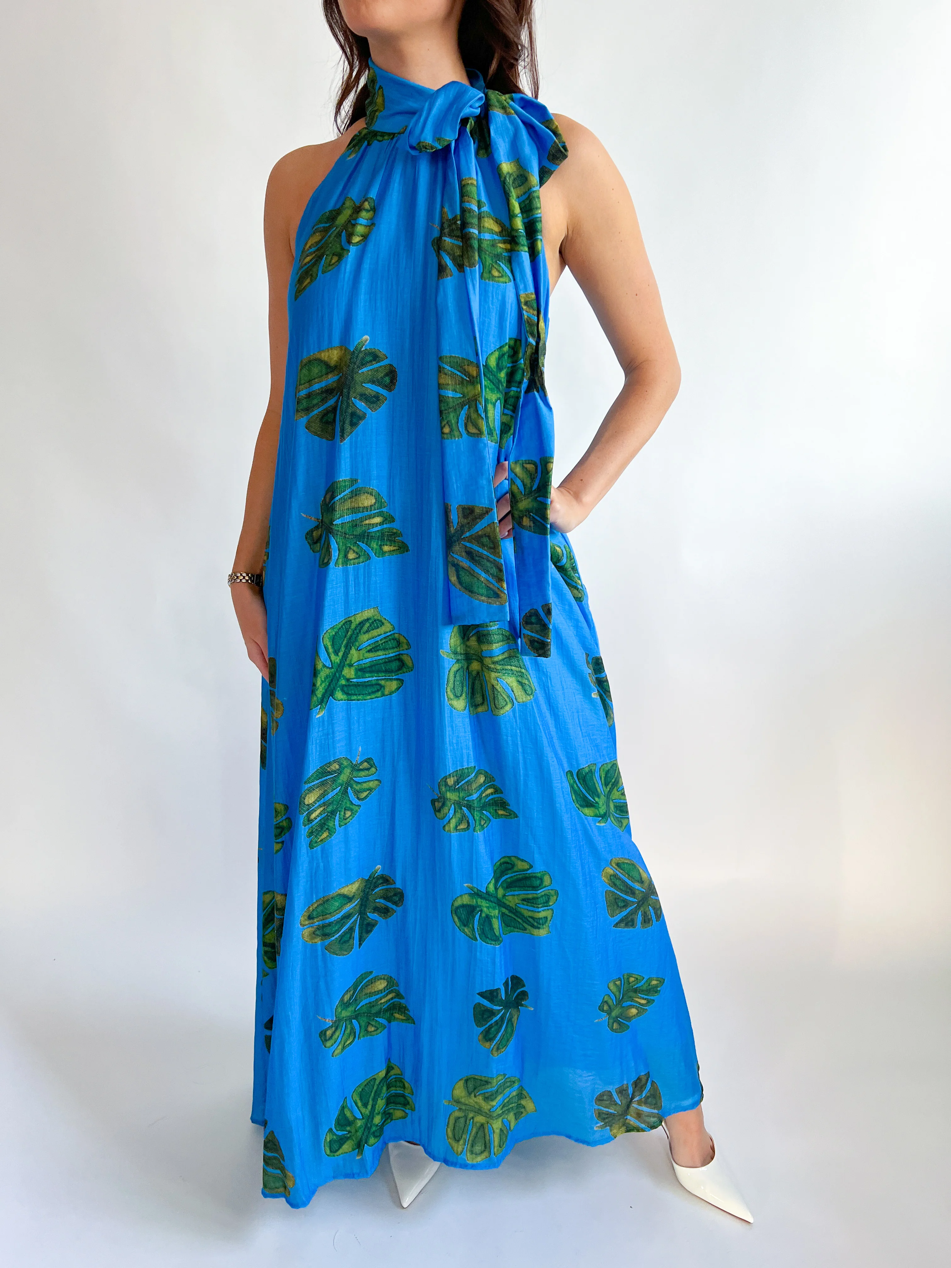 Leaf Halter Neck Maxi Dress