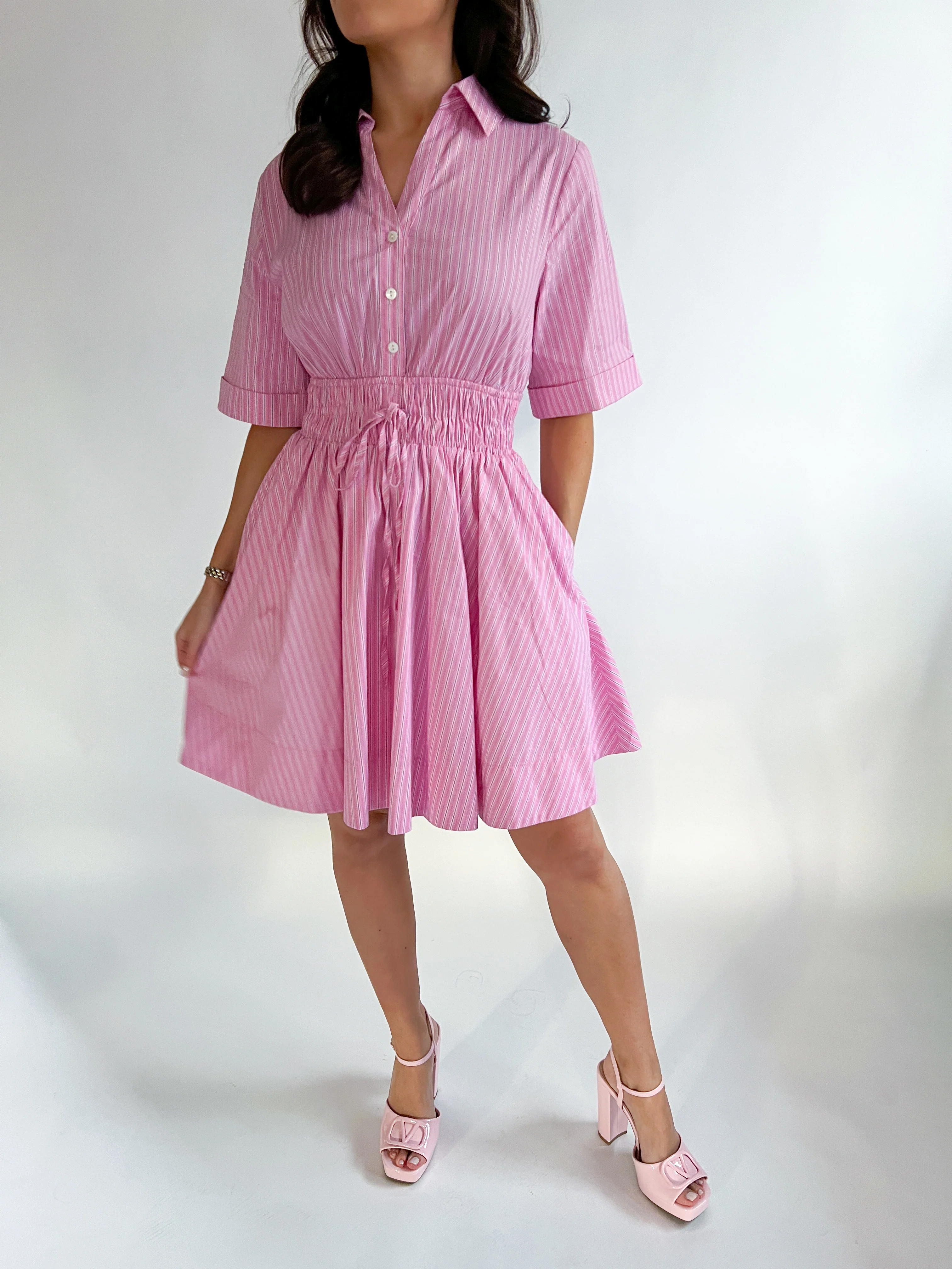 Ella Striped Short Sleeve Mini Shirt Dress - Image 3