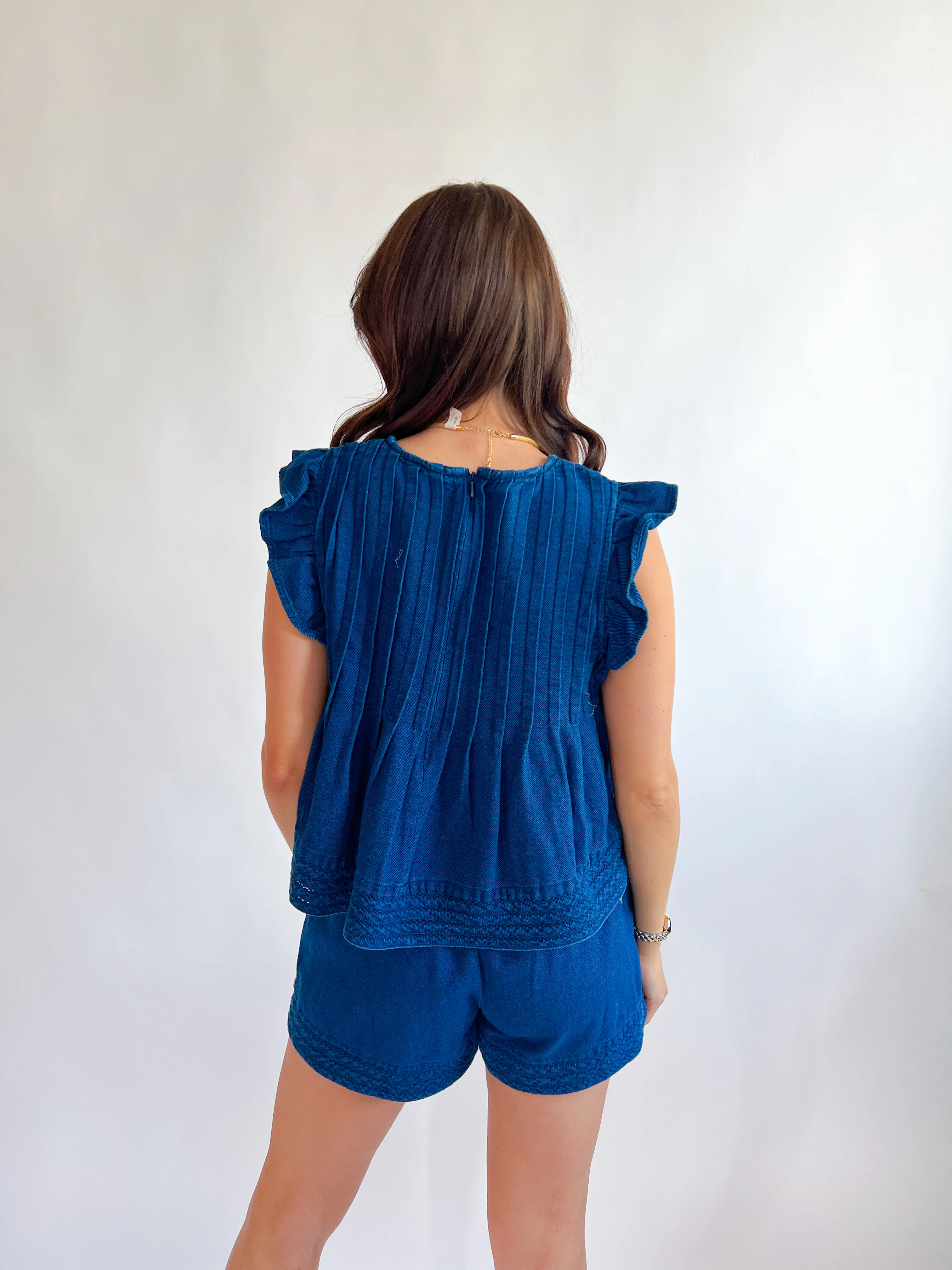 Presley Flutter Sleeve Denim Top - Image 2
