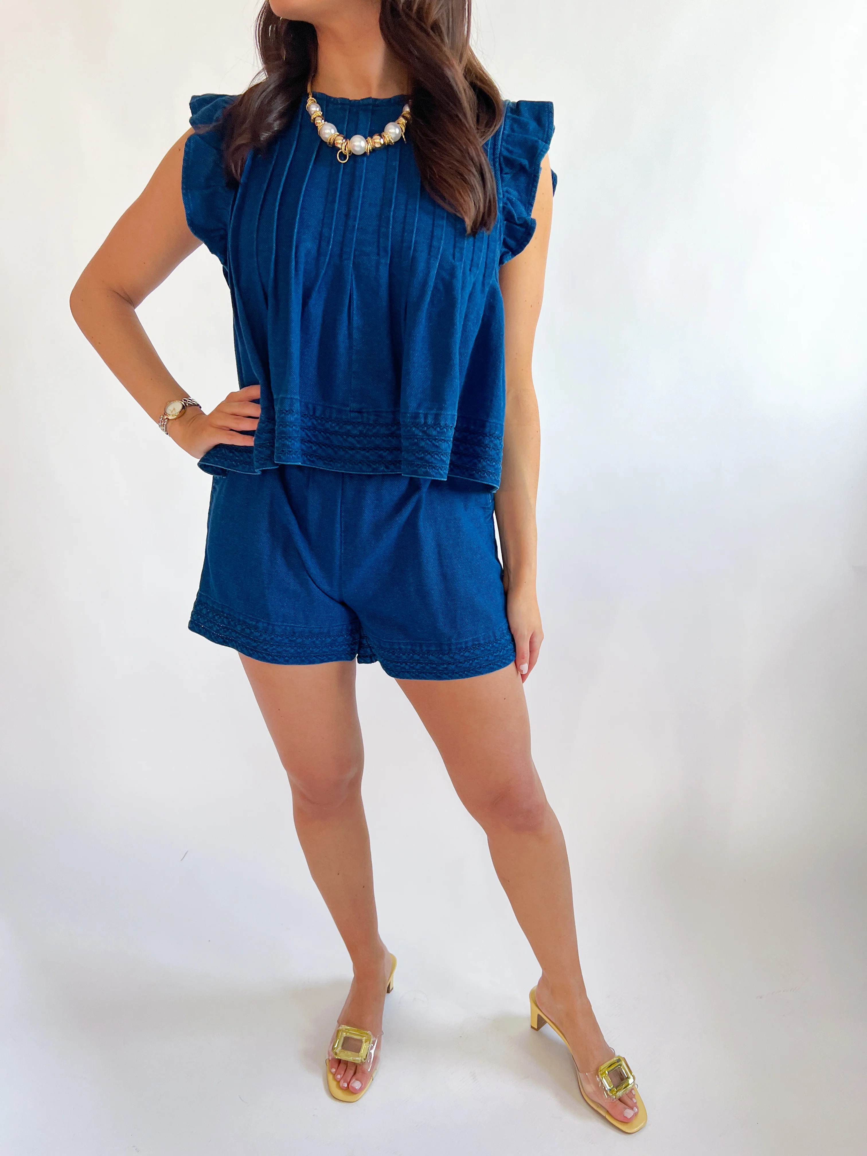 Presley Flutter Sleeve Denim Top - Image 3