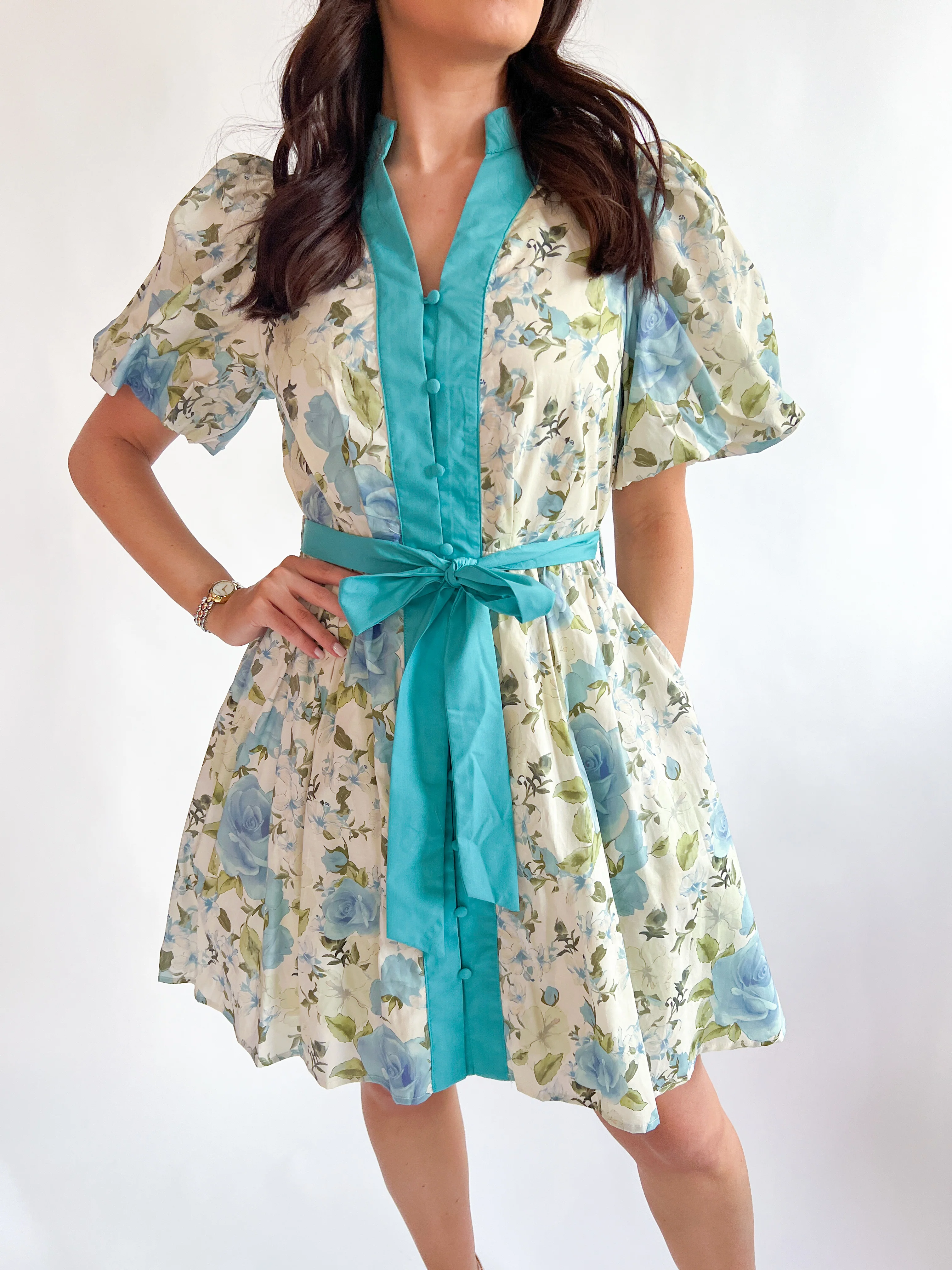 Floral Print Contrast Trim Dress