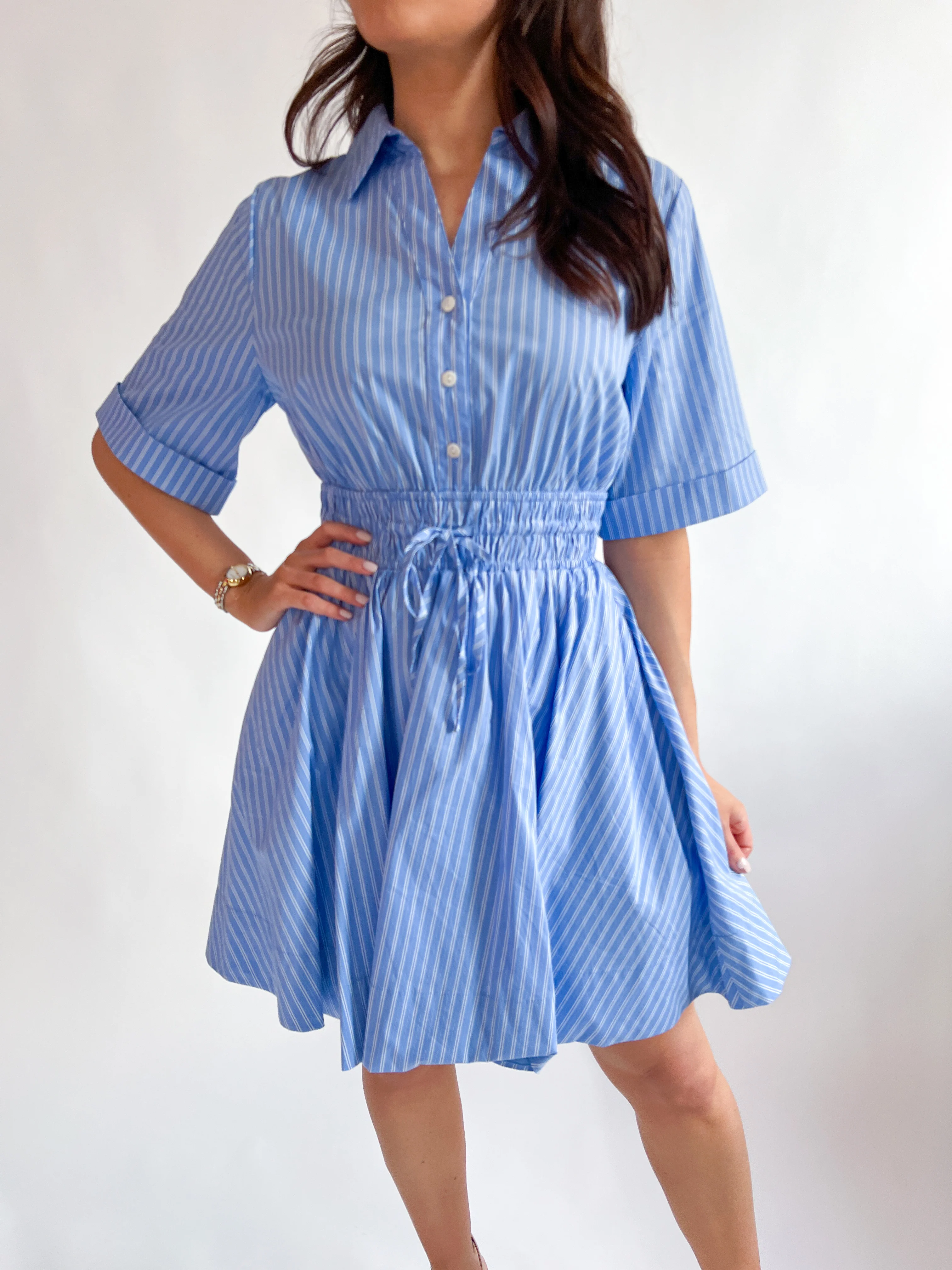 Stripe Short Sleeve Shirt Dress