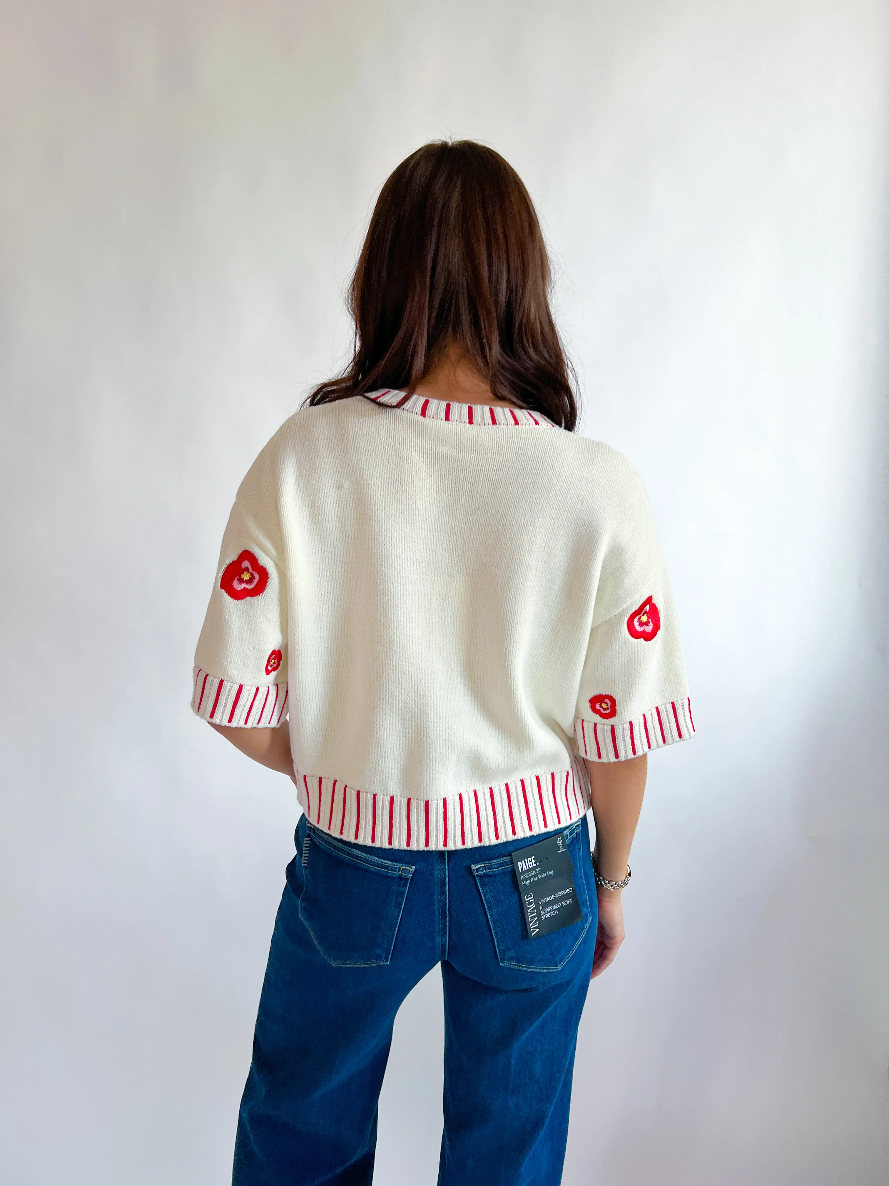 Floral Embroidered Short Sleeve Cardigan - Image 4