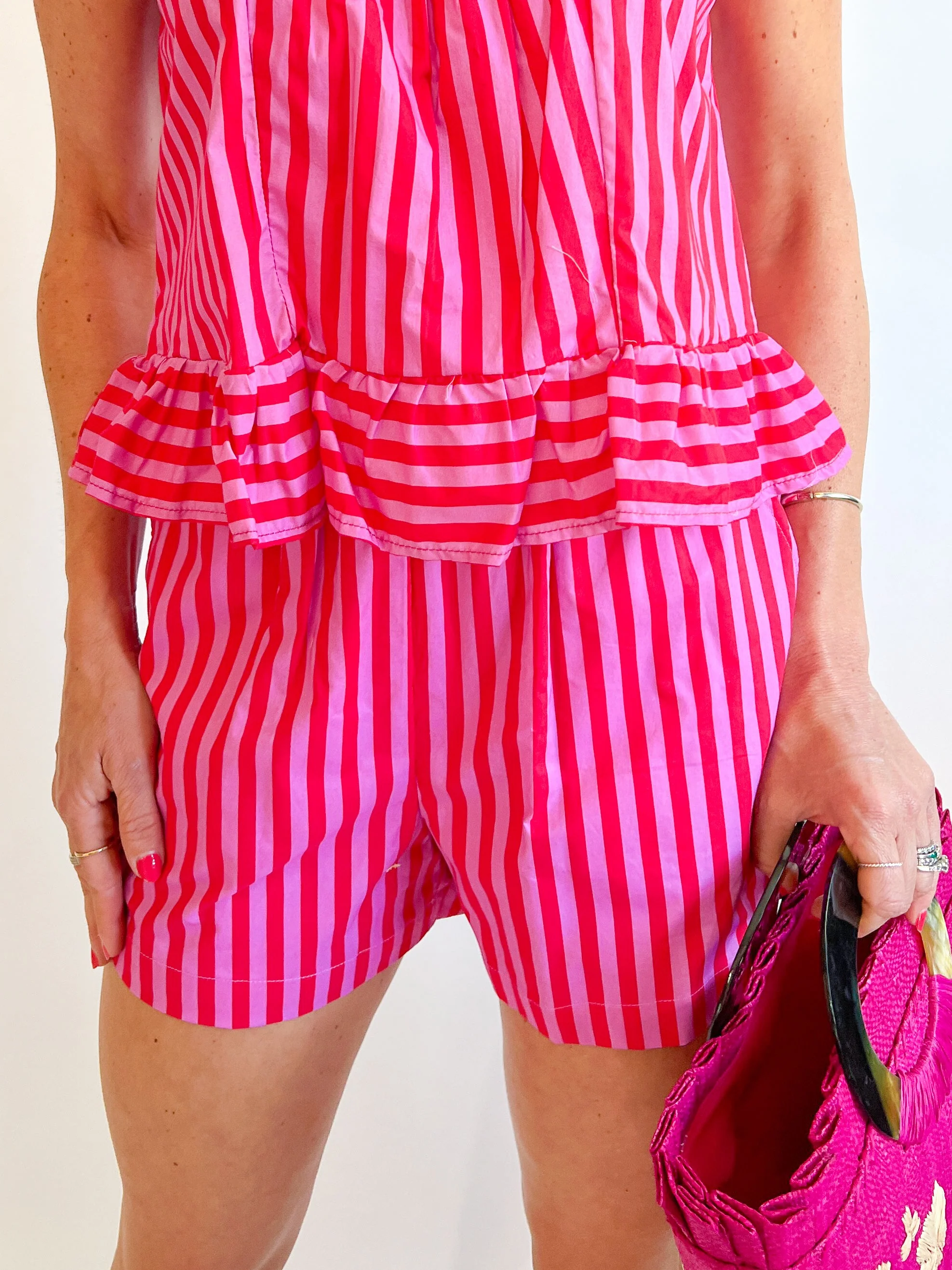 Red & Pink Stripe Shorts