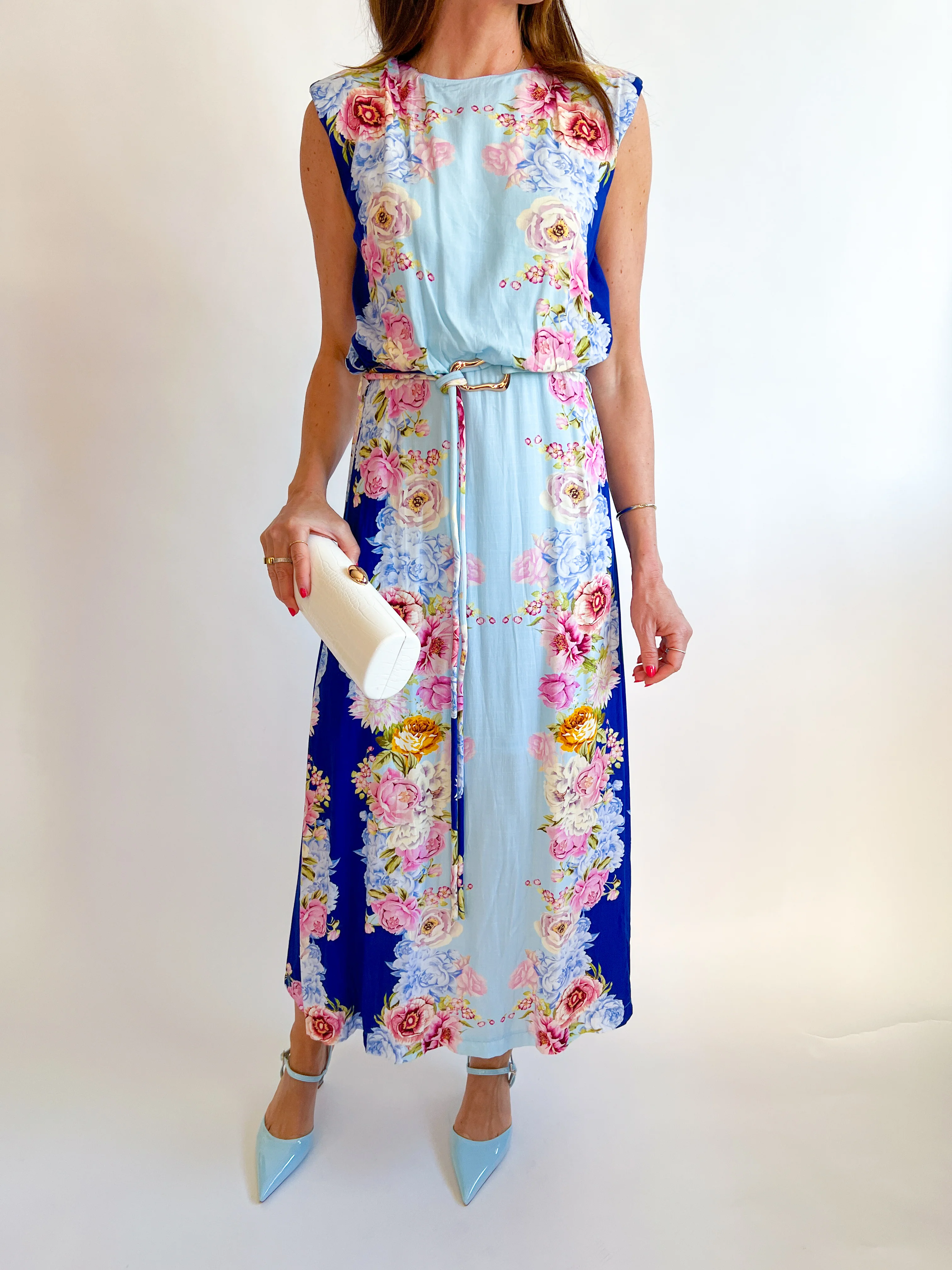 Blue Botanical Midi Dress